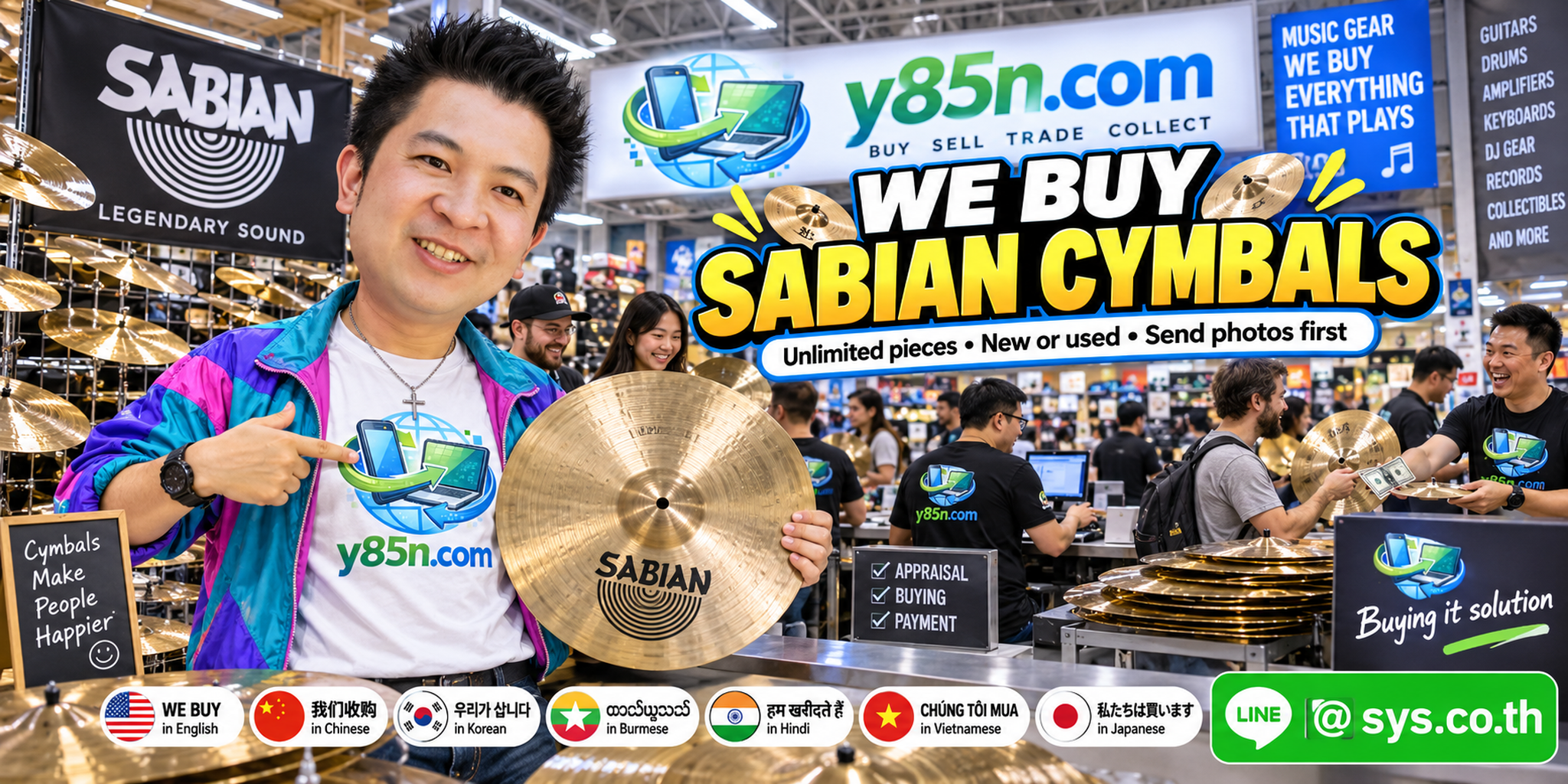 Y85N.com SABIAN cymbal buying counter with international customers