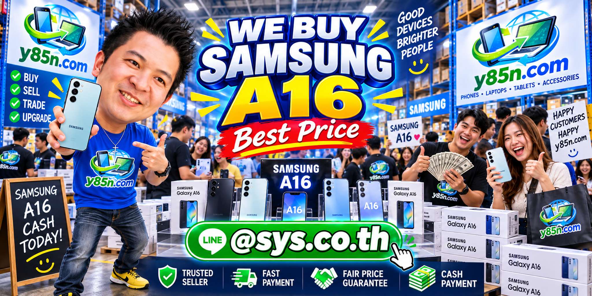 Y85N.com warehouse buying Samsung Galaxy A16 phones from sellers across Thailand