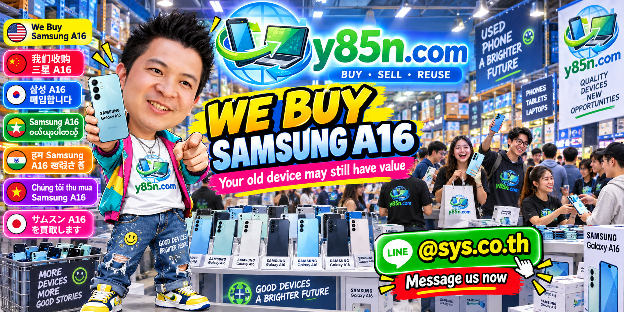 Busy Y85N.com warehouse buying Samsung Galaxy A16 phones in Thailand