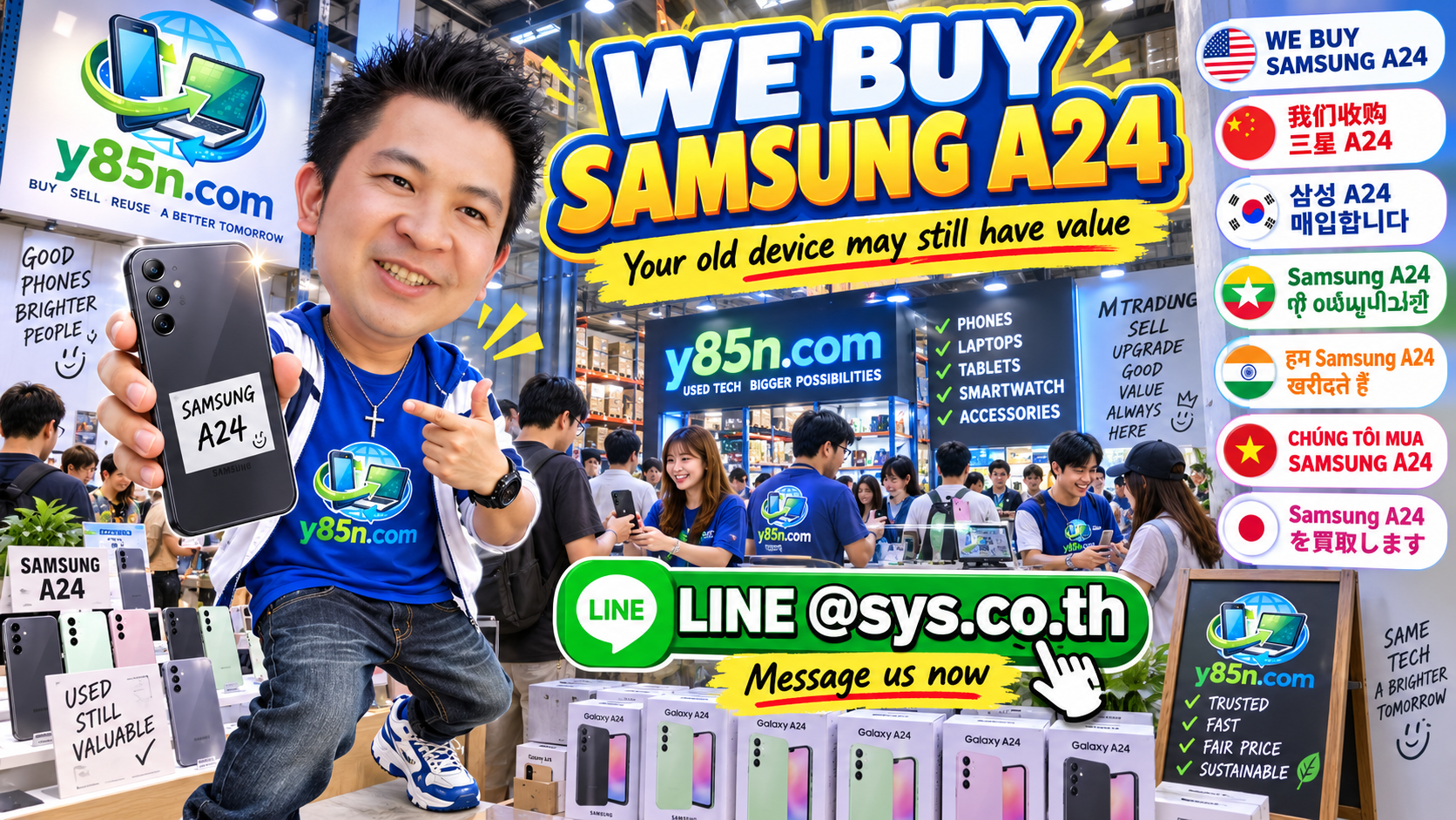 Busy Y85N.com warehouse style Samsung Galaxy A24 buying service in Thailand