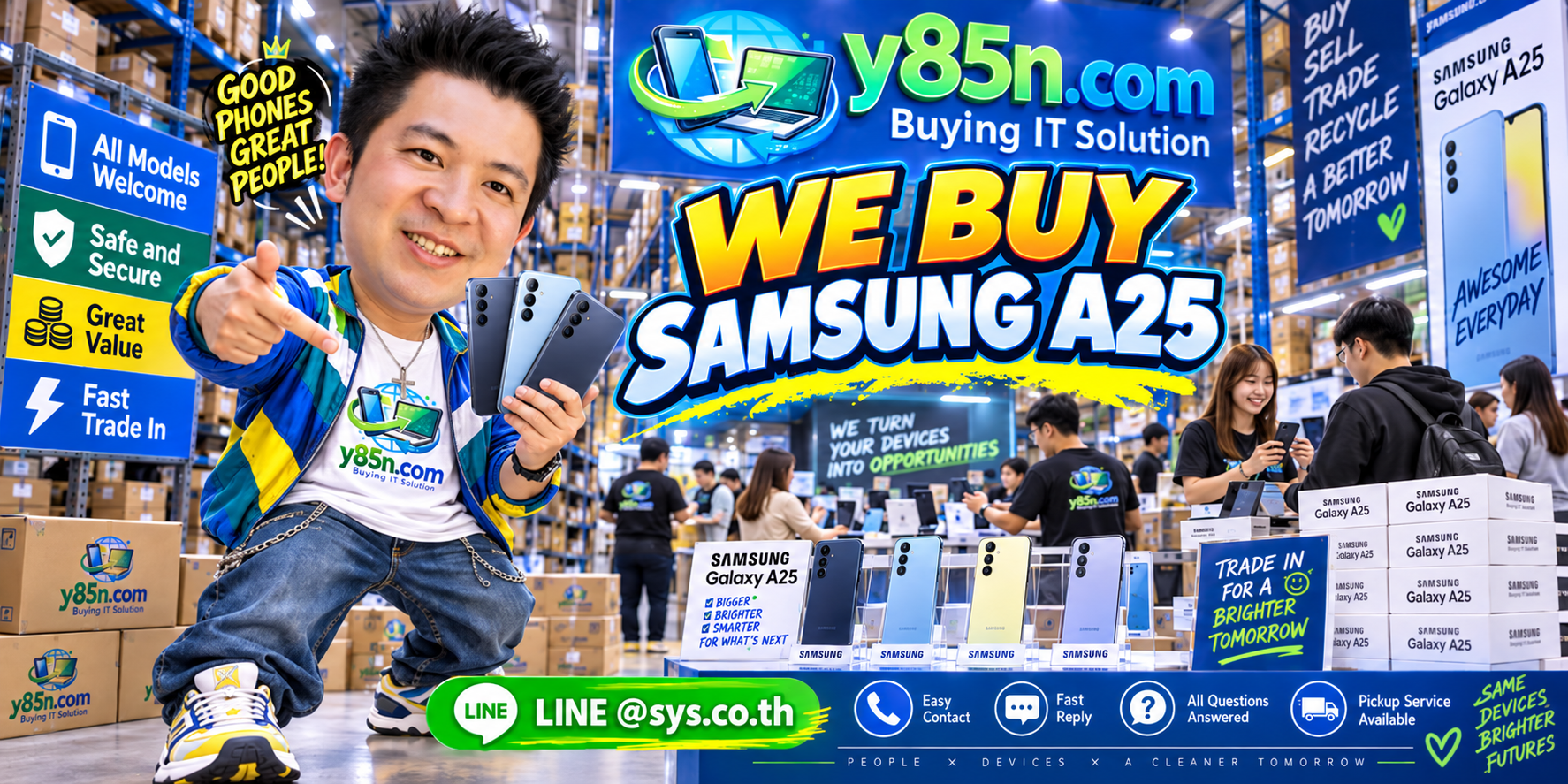 Y85N.com Samsung Galaxy A25 5G buying contact banner with LINE at sys.co.th
