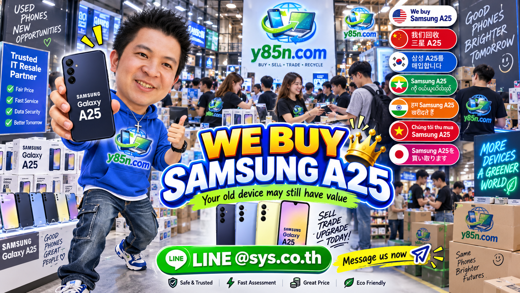 Busy Y85N.com warehouse buying Samsung Galaxy A25 5G phones in Thailand