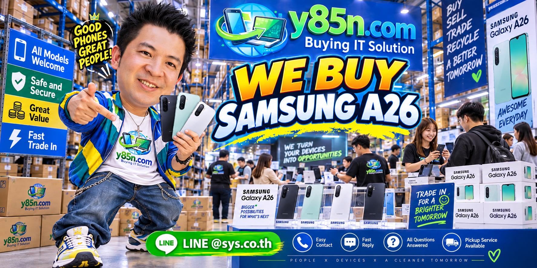Y85N.com Samsung A26 buying contact banner with LINE at sys.co.th