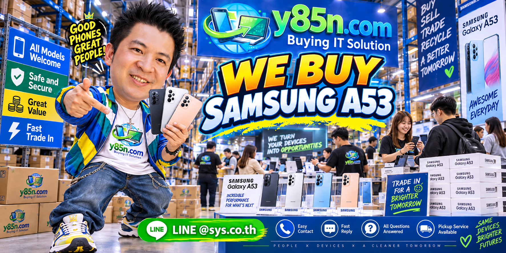 Y85N.com Samsung A53 buying contact banner with LINE at sys.co.th