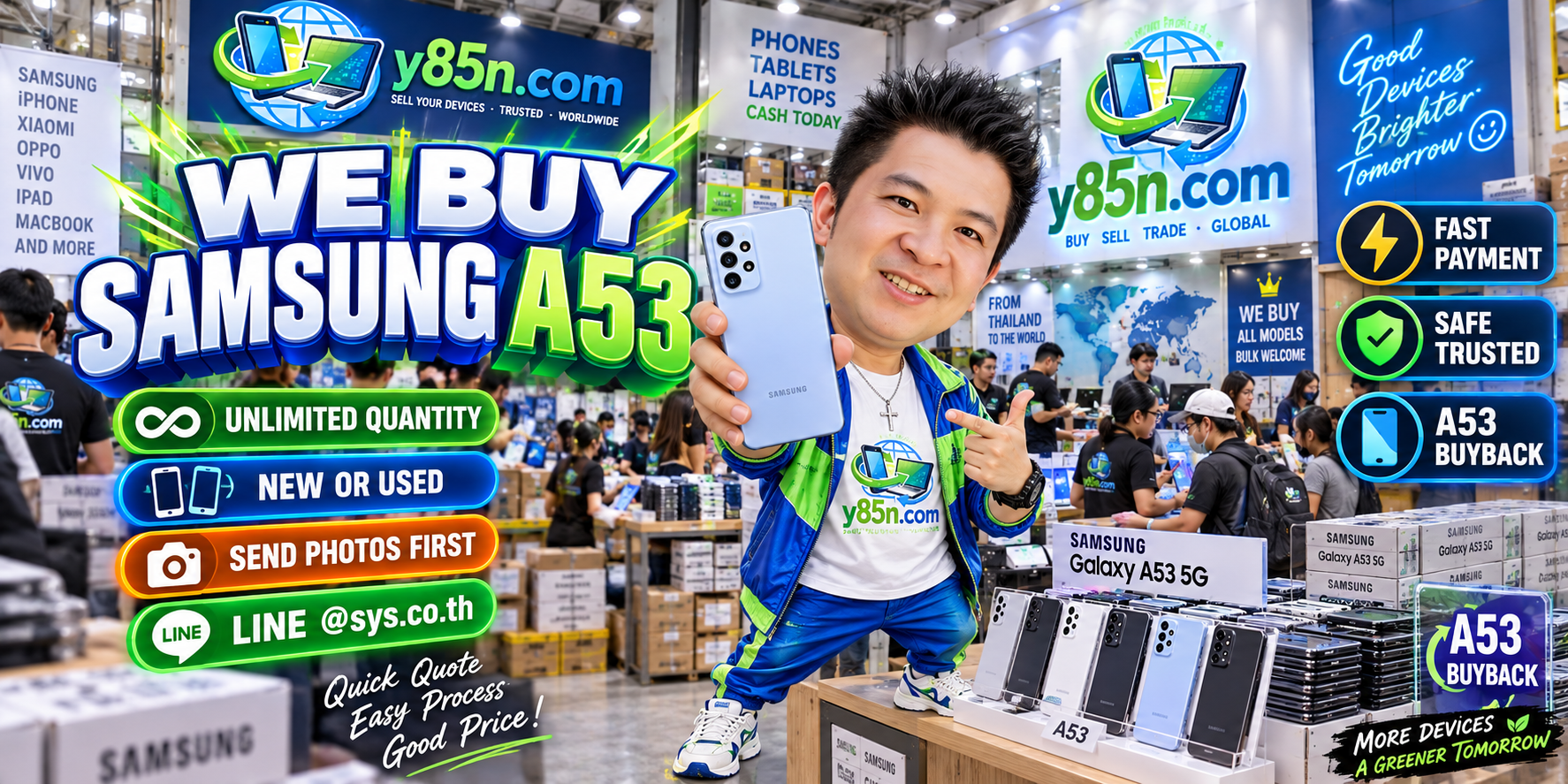 Busy Y85N.com warehouse serving Samsung Galaxy A53 sellers in Thailand
