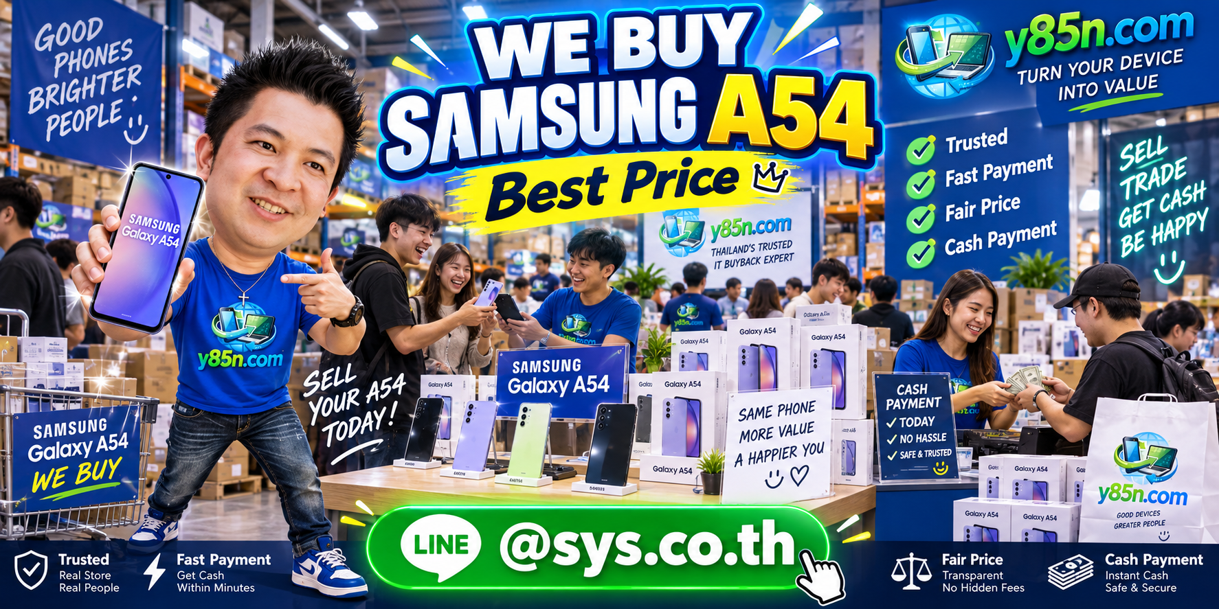 Y85N.com Samsung A54 buying warehouse and international seller service in Thailand