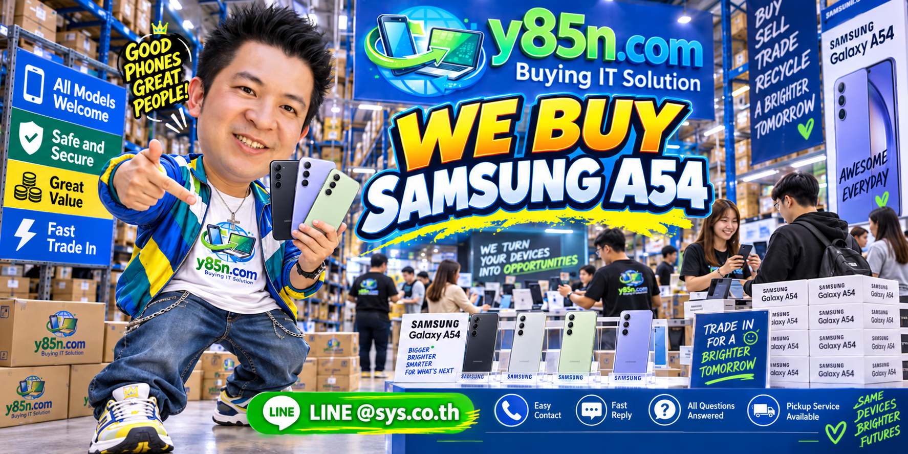 Y85N.com Samsung A54 buying contact banner with LINE at sys.co.th