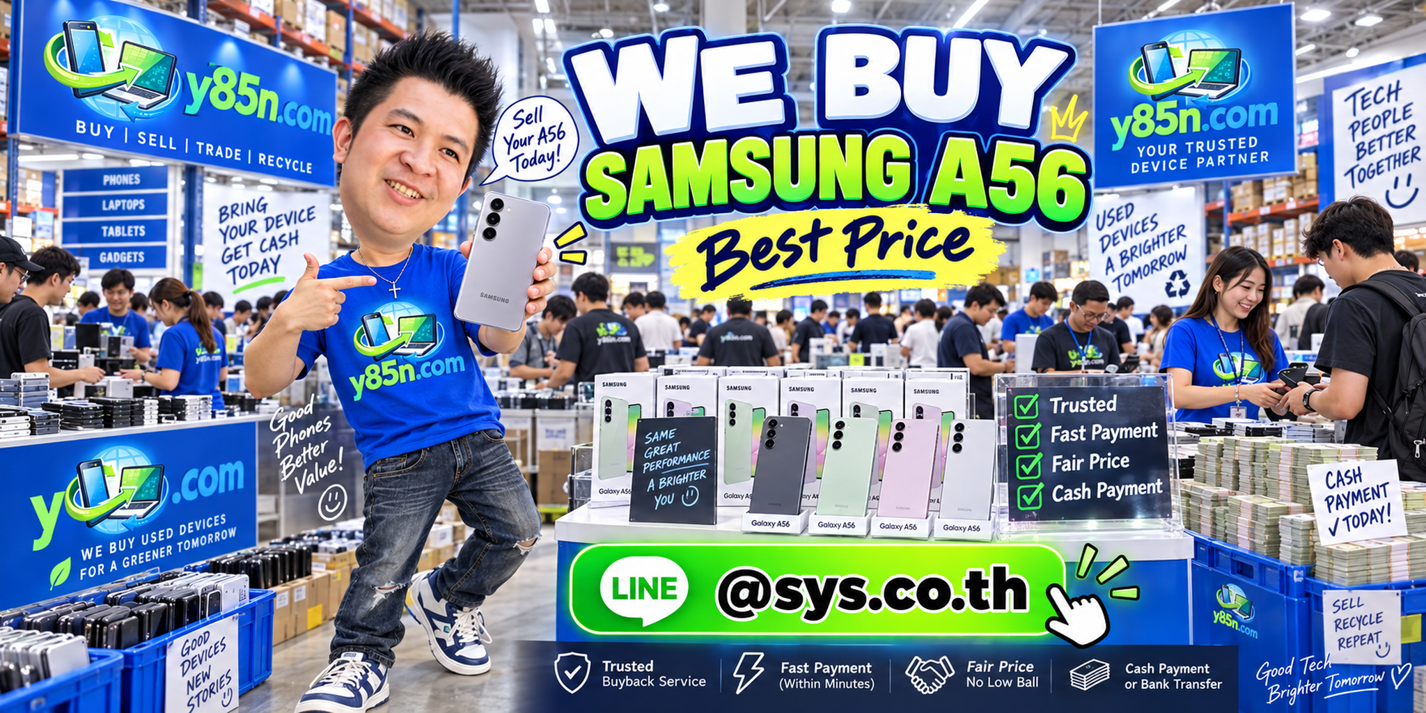 Y85N.com warehouse buying Samsung Galaxy A56 phones with international seller support in Thailand