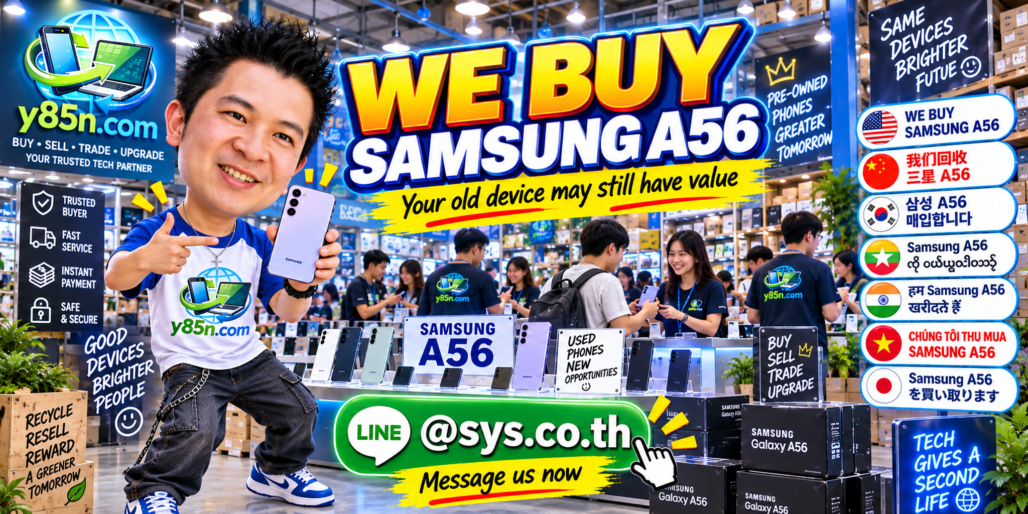 Busy Y85N.com warehouse style Samsung Galaxy A56 buying service in Thailand