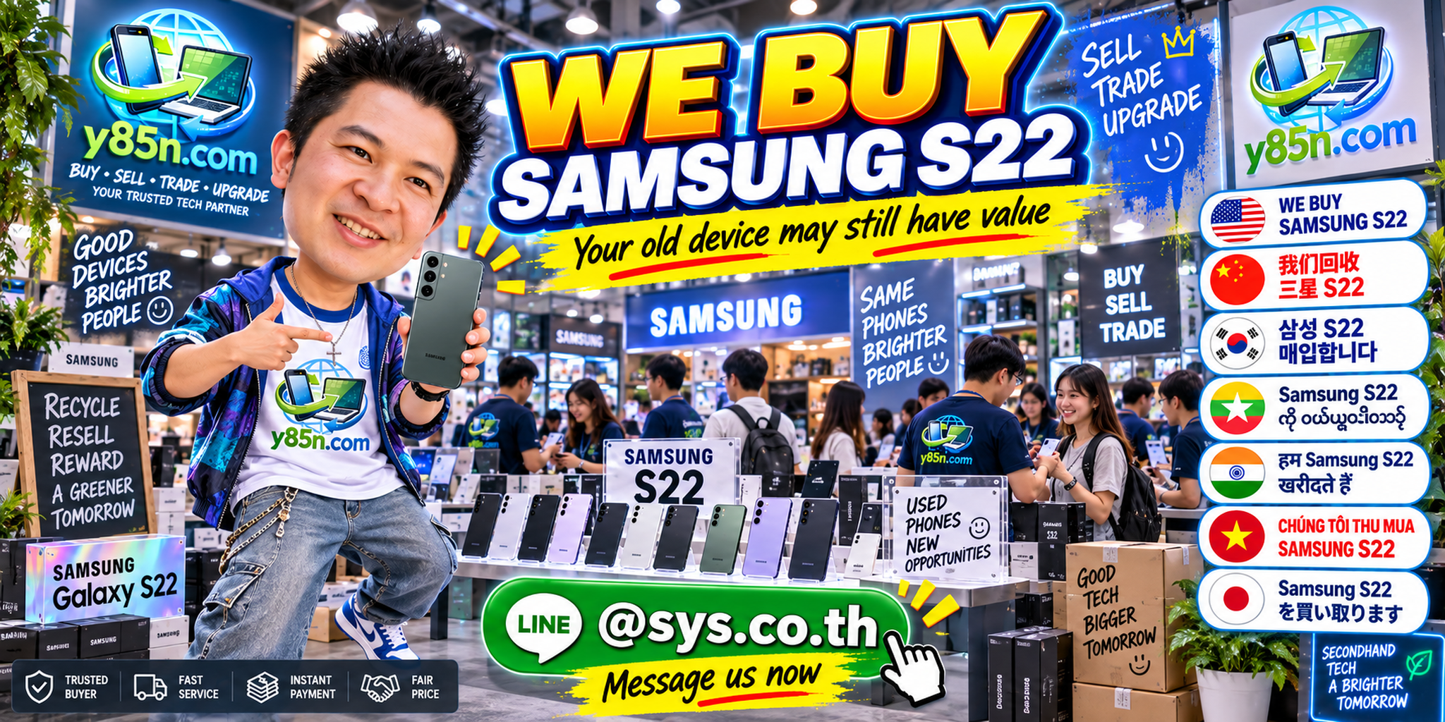 Busy Y85N.com warehouse buying Samsung Galaxy S22 phones in Thailand