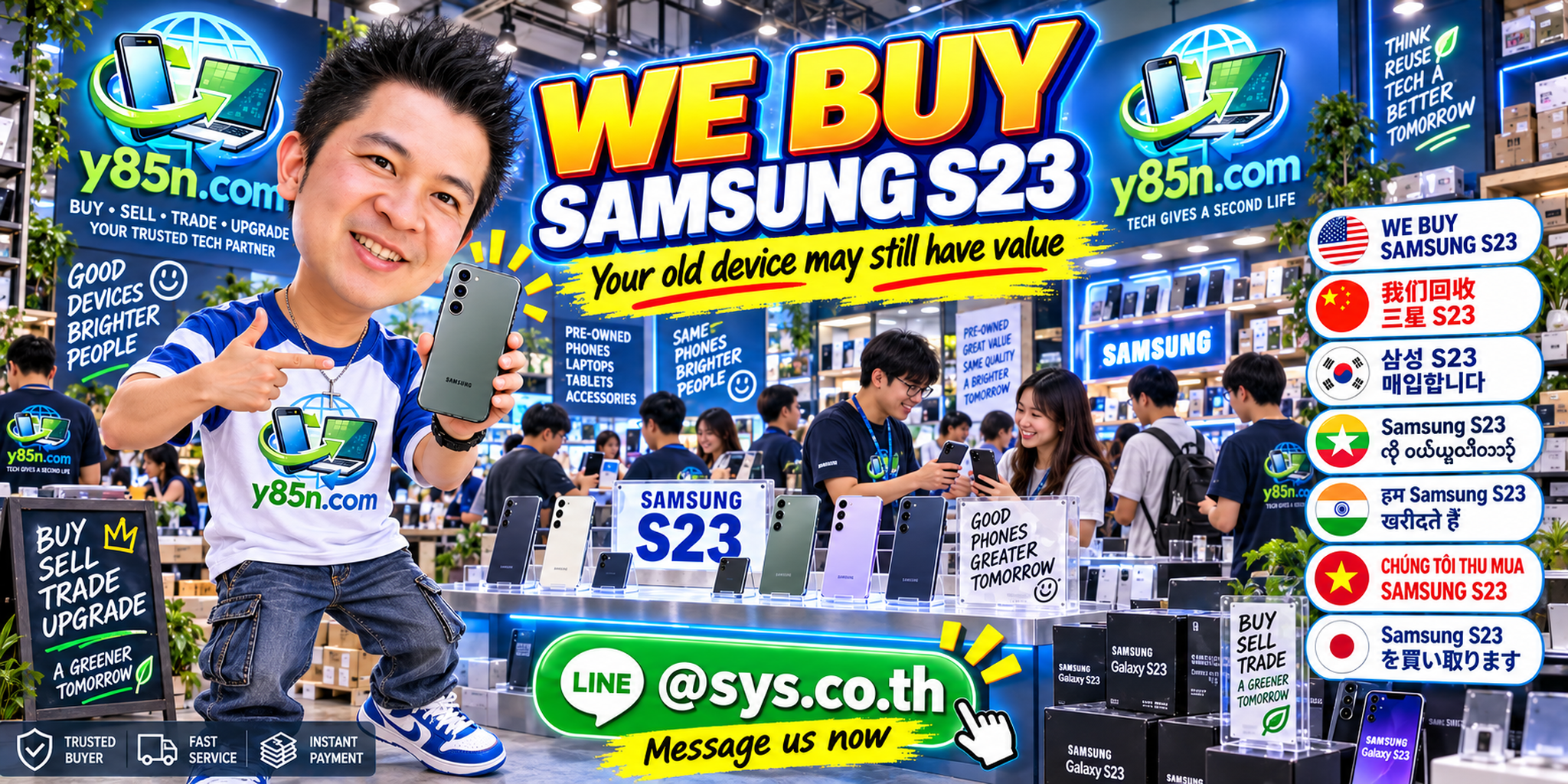 Busy Y85N.com warehouse buying Samsung Galaxy S23 phones in Thailand