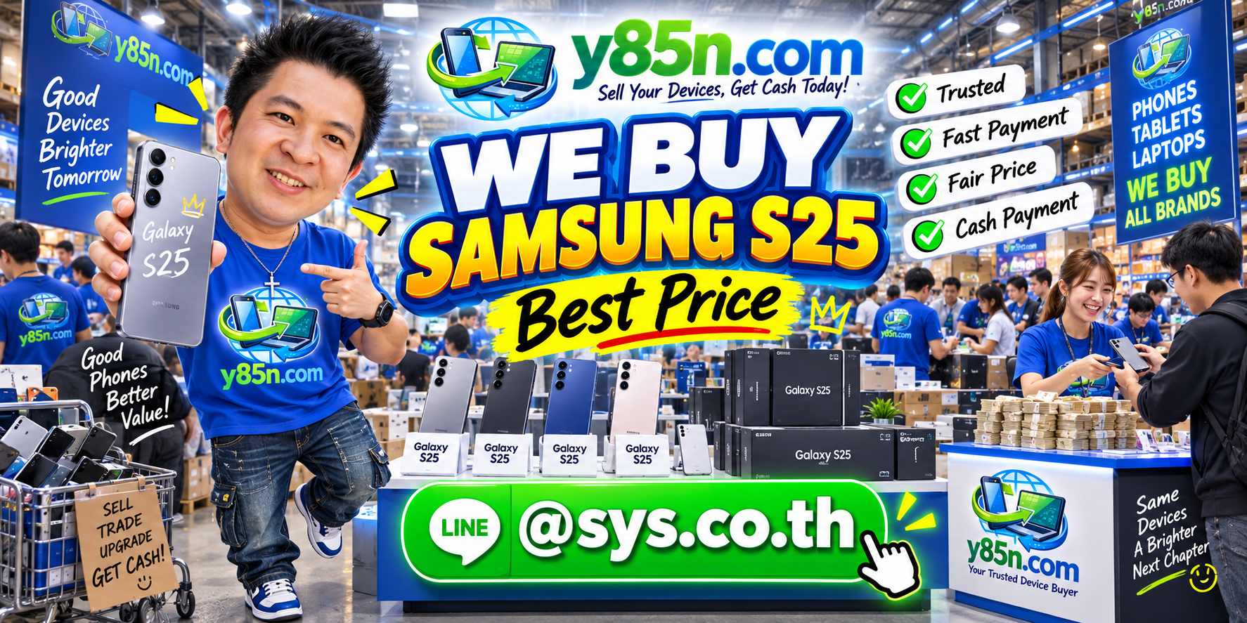 Y85N.com warehouse buying Samsung Galaxy S25 phones with international seller support