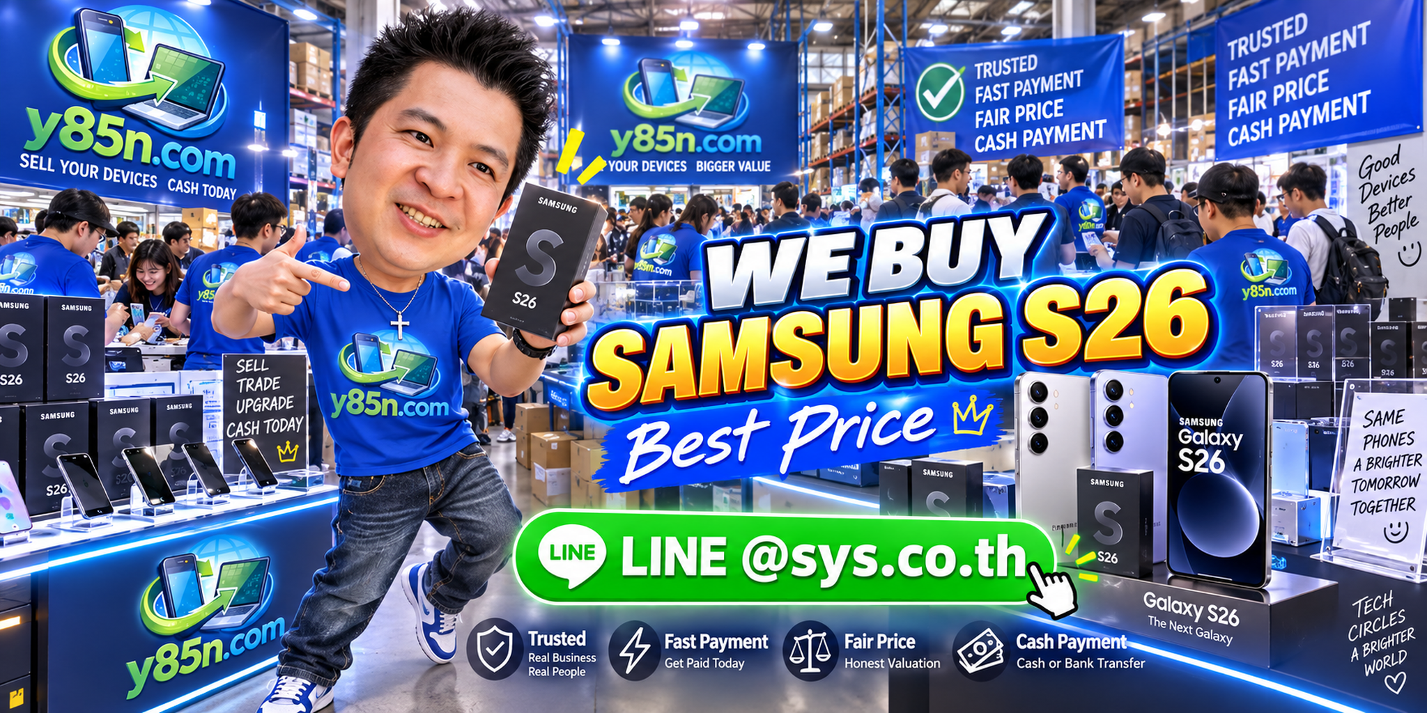 Y85N.com warehouse buying Samsung Galaxy S26 phones with international seller support in Thailand