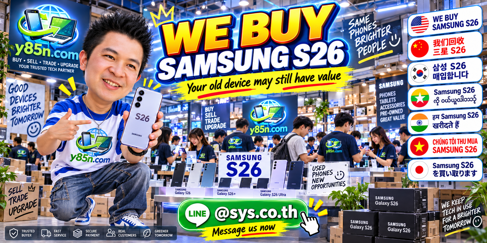 Busy Y85N.com warehouse style Samsung Galaxy S26 buying service in Thailand
