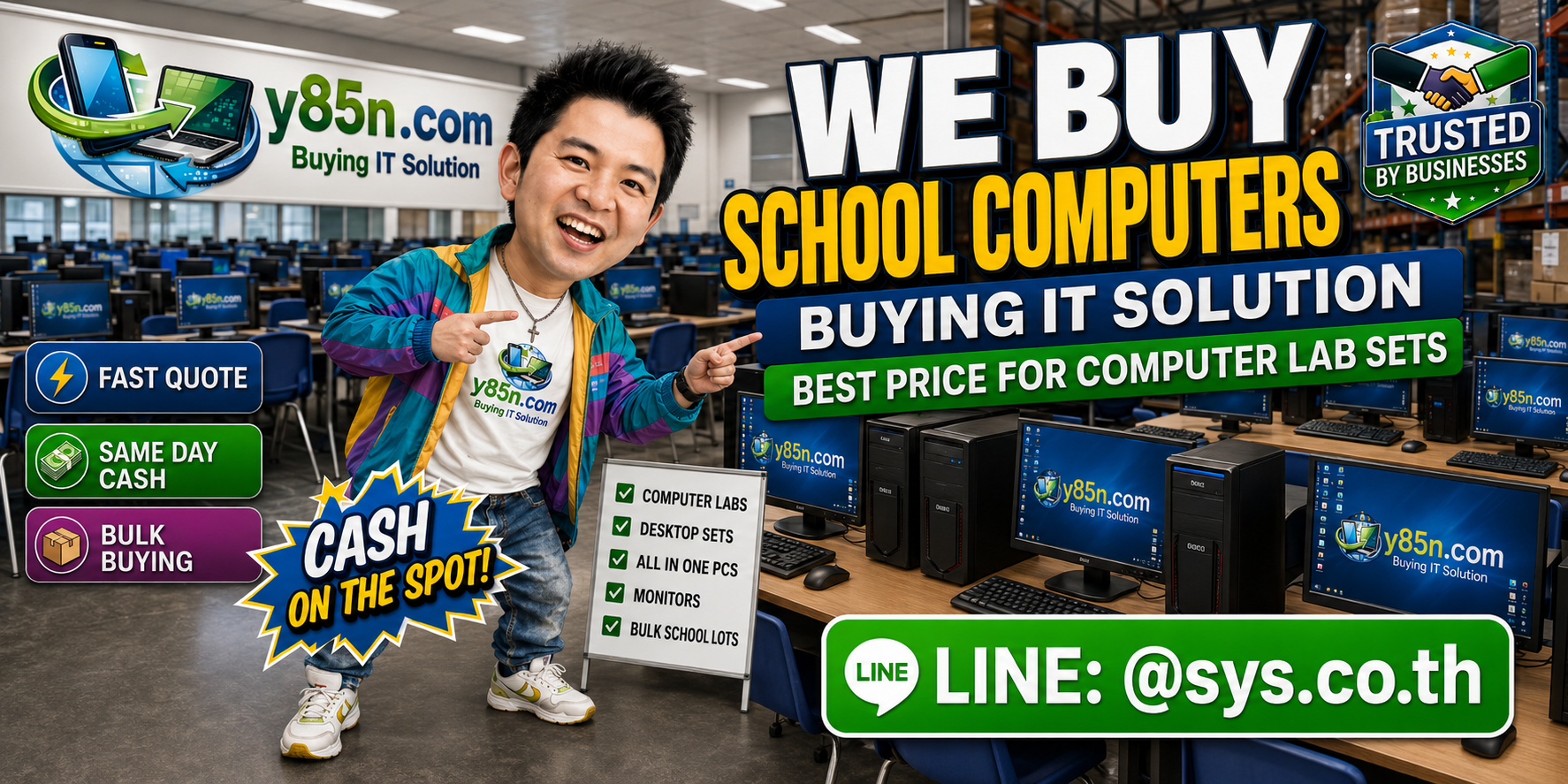 Y85N.com warehouse buying school computers
