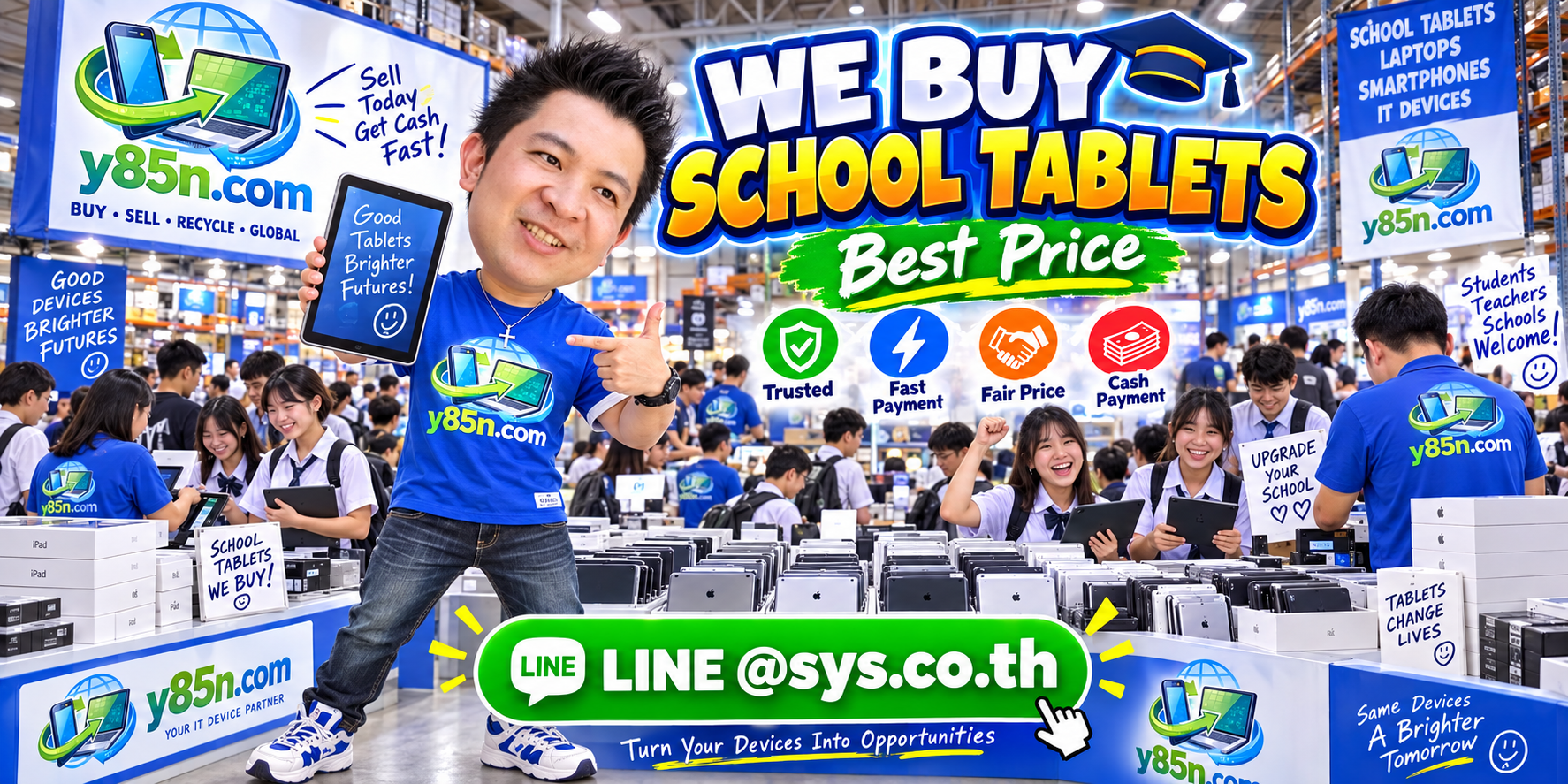 Y85N.com warehouse buying school tablets with international education seller messaging