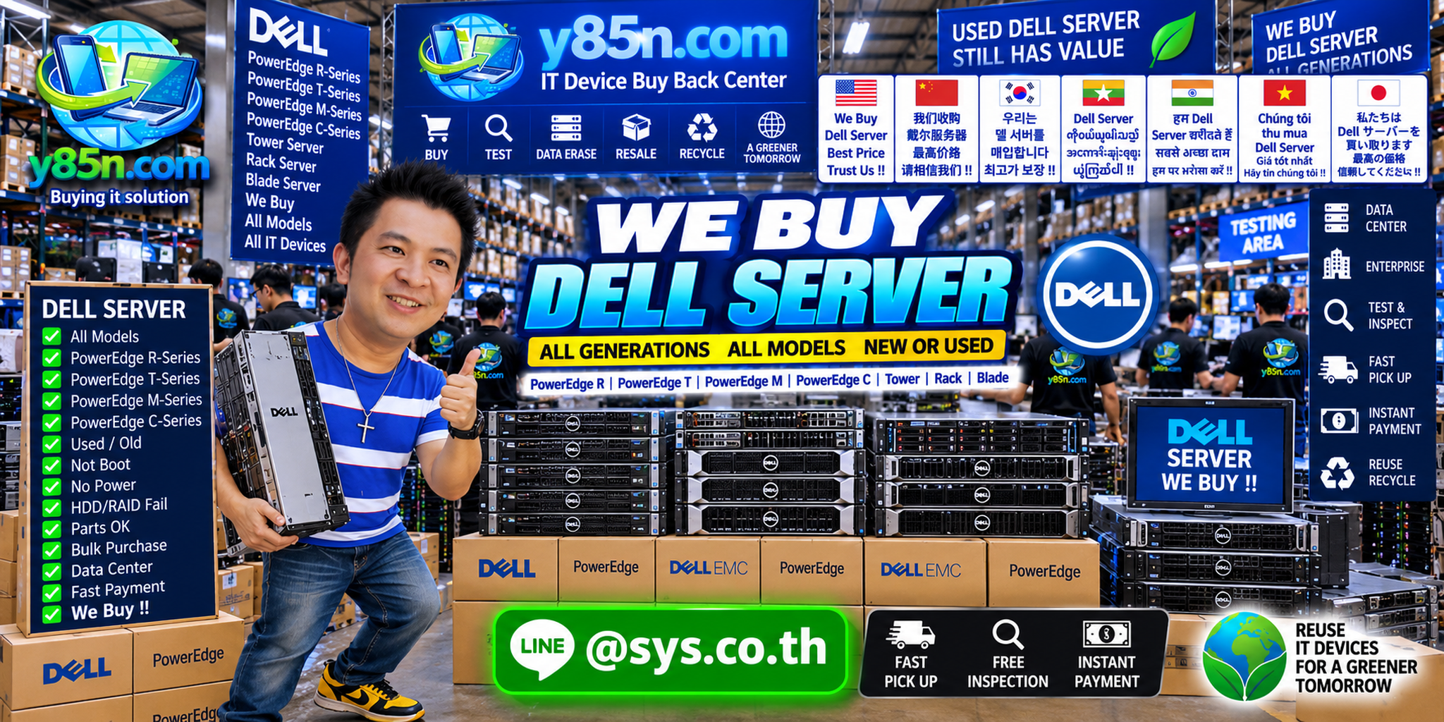 Y85N.com warehouse buying used Dell PowerEdge servers with international seller service in Thailand