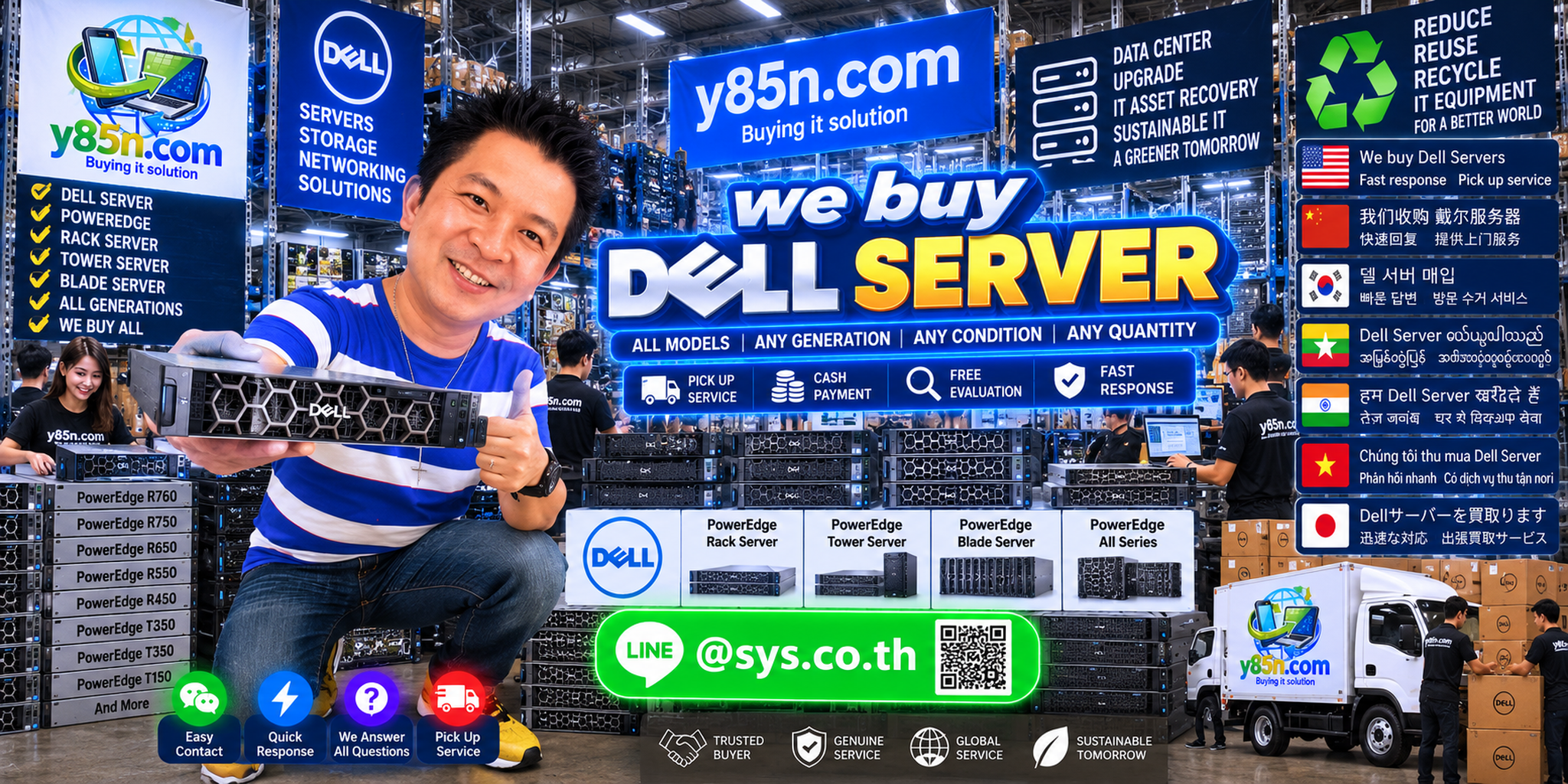 Y85N.com Dell server buying contact banner with LINE at sys.co.th