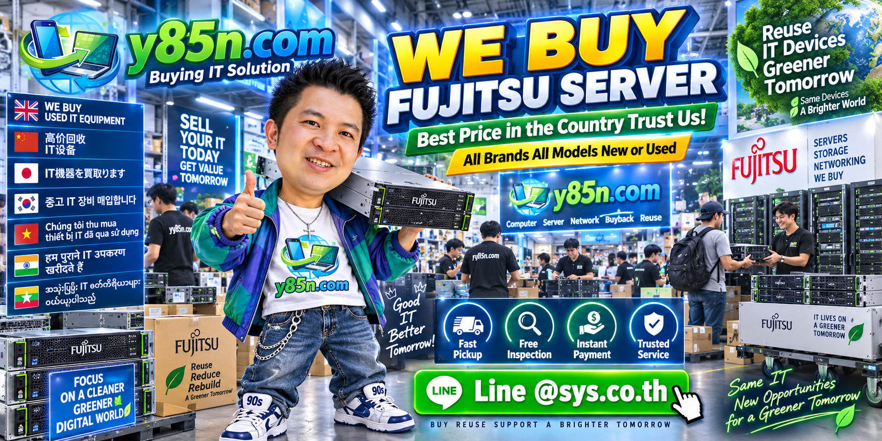Y85N.com warehouse buying used Fujitsu PRIMERGY servers from international sellers in Thailand