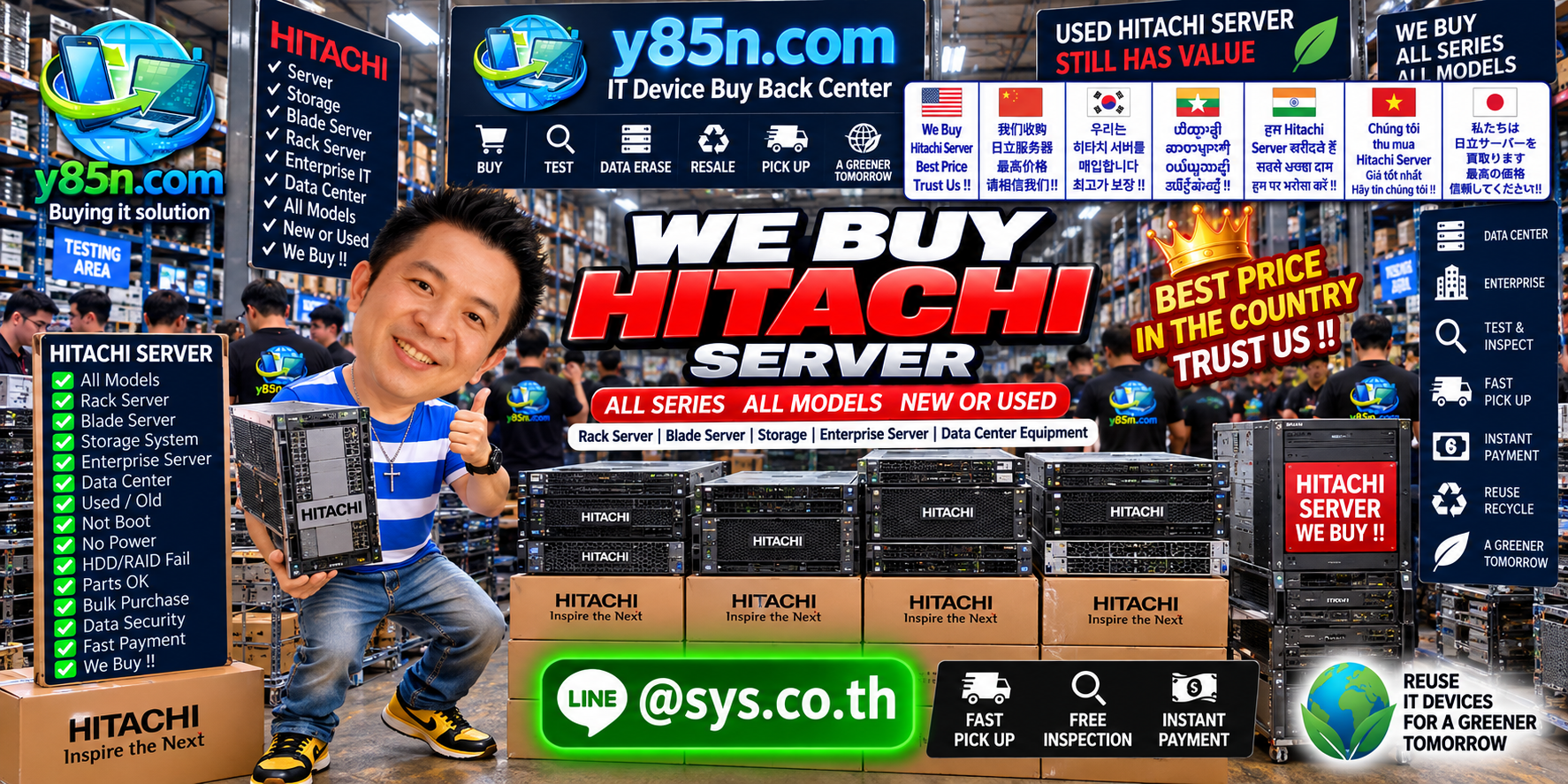 Y85N.com warehouse buying used Hitachi servers with international seller support