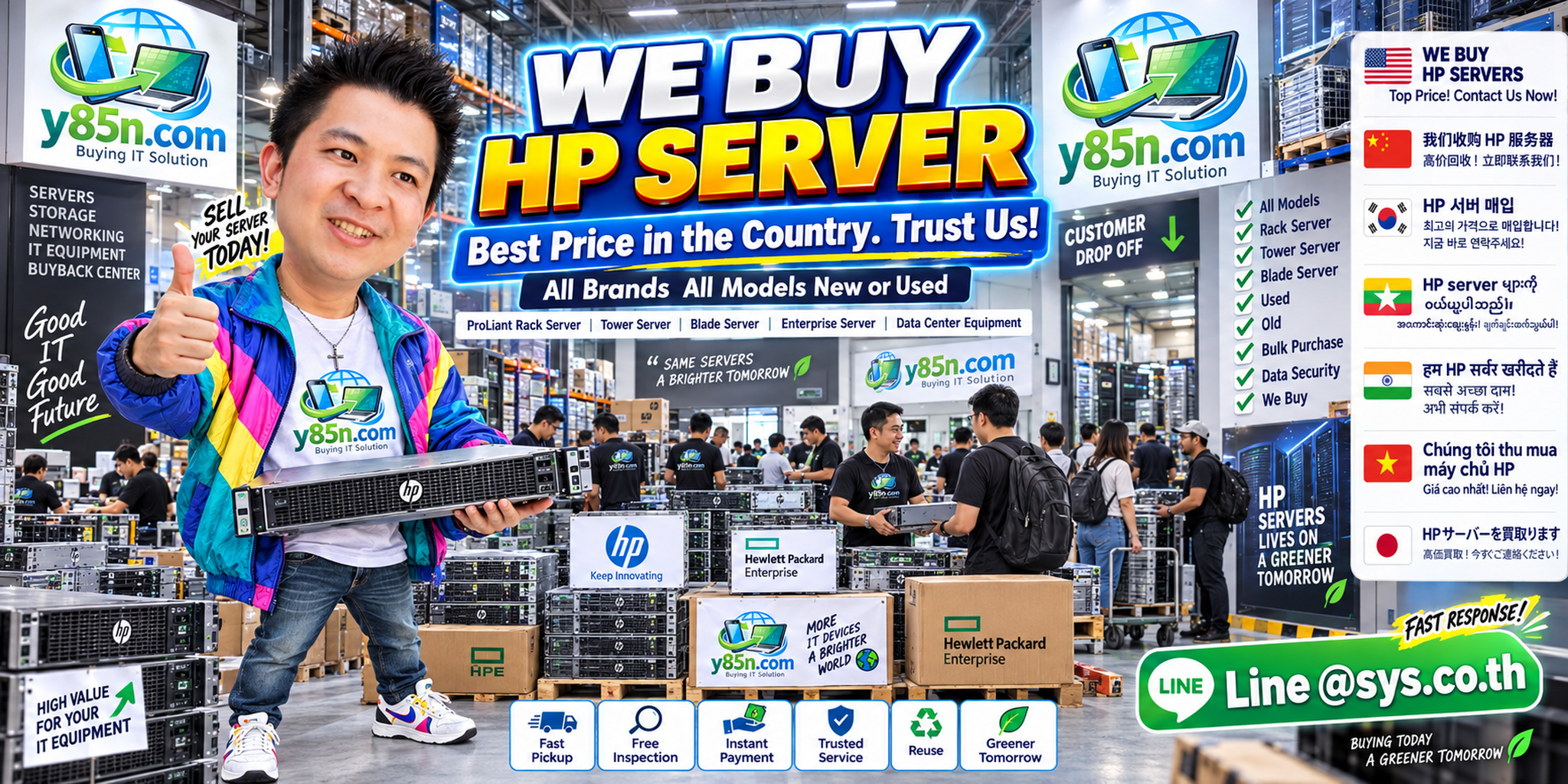 Y85N.com warehouse buying HP and HPE ProLiant servers from international sellers in Thailand