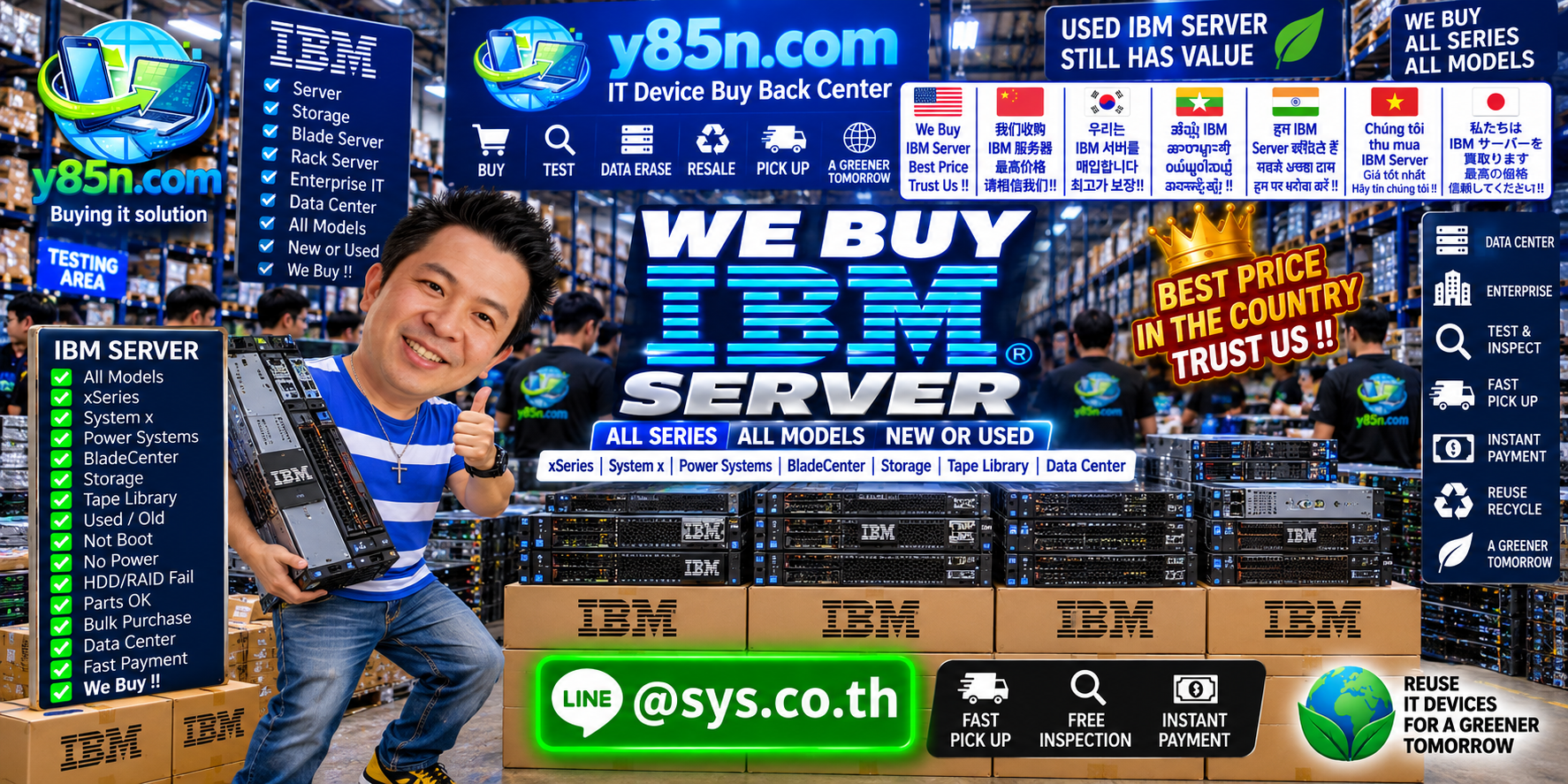 Y85N.com warehouse buying IBM Power servers and enterprise IT equipment in Thailand