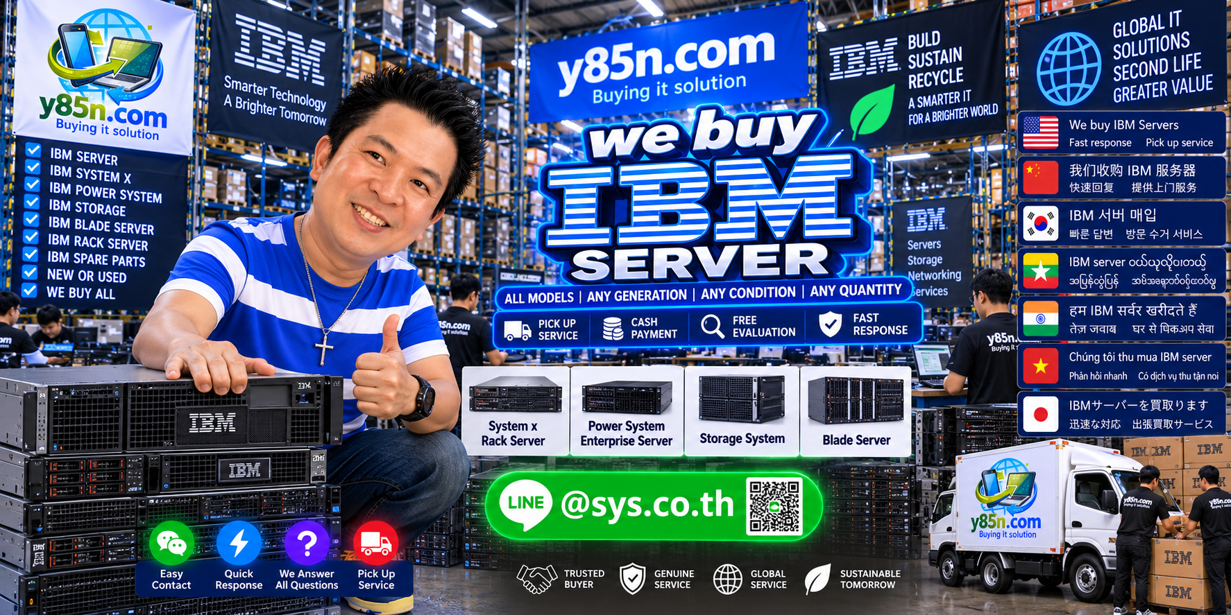 Y85N.com IBM server buying contact banner with LINE @sys.co.th
