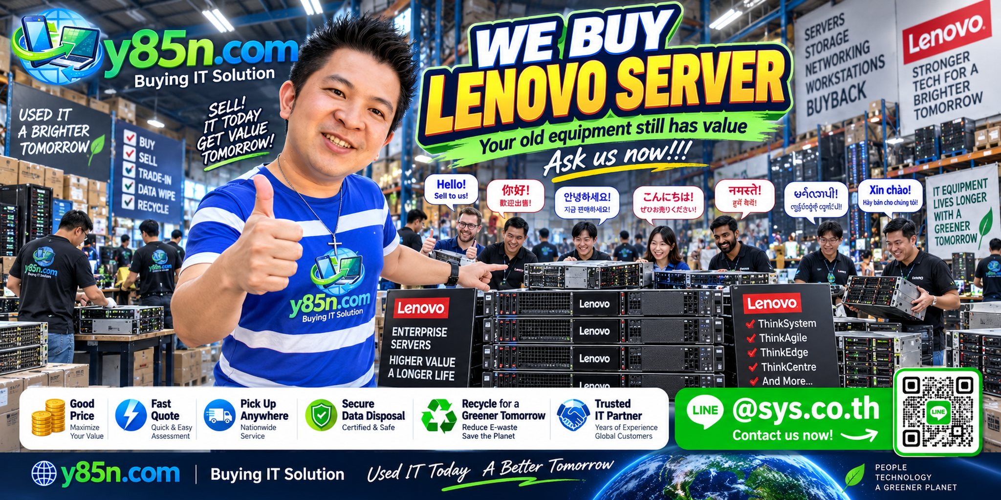 Busy Y85N.com IT warehouse buying Lenovo ThinkSystem servers in Thailand