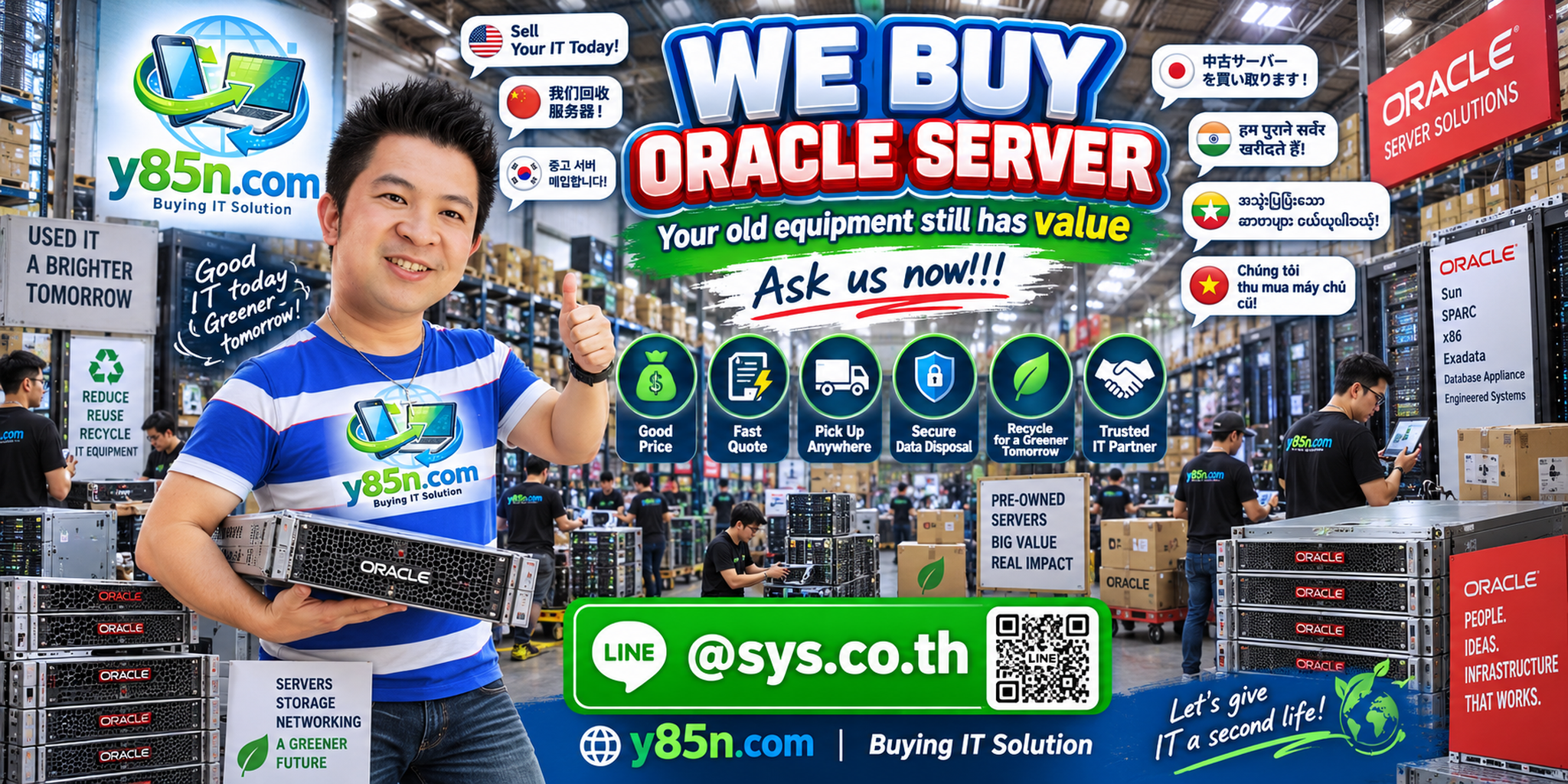 Busy Y85N.com IT warehouse showing Oracle Server buying and enterprise data center equipment service in Thailand