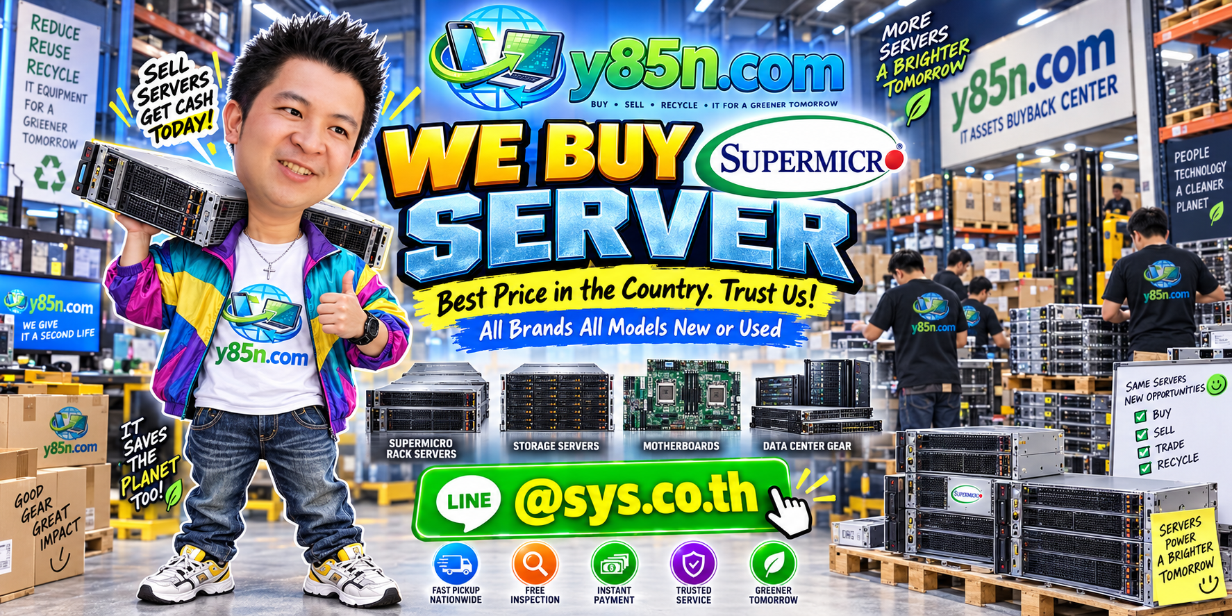 Y85N.com warehouse buying Supermicro servers and enterprise IT equipment in Thailand