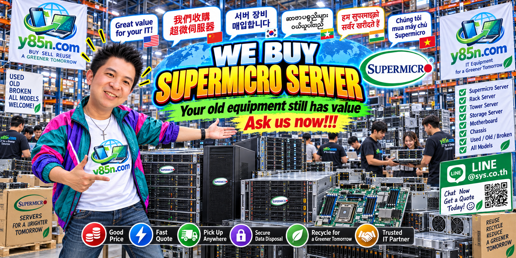 Busy Y85N.com warehouse buying Supermicro servers and enterprise data center equipment in Thailand
