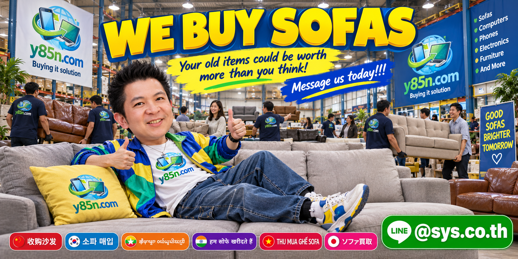 Busy Y85N.com sofa buying warehouse in Thailand
