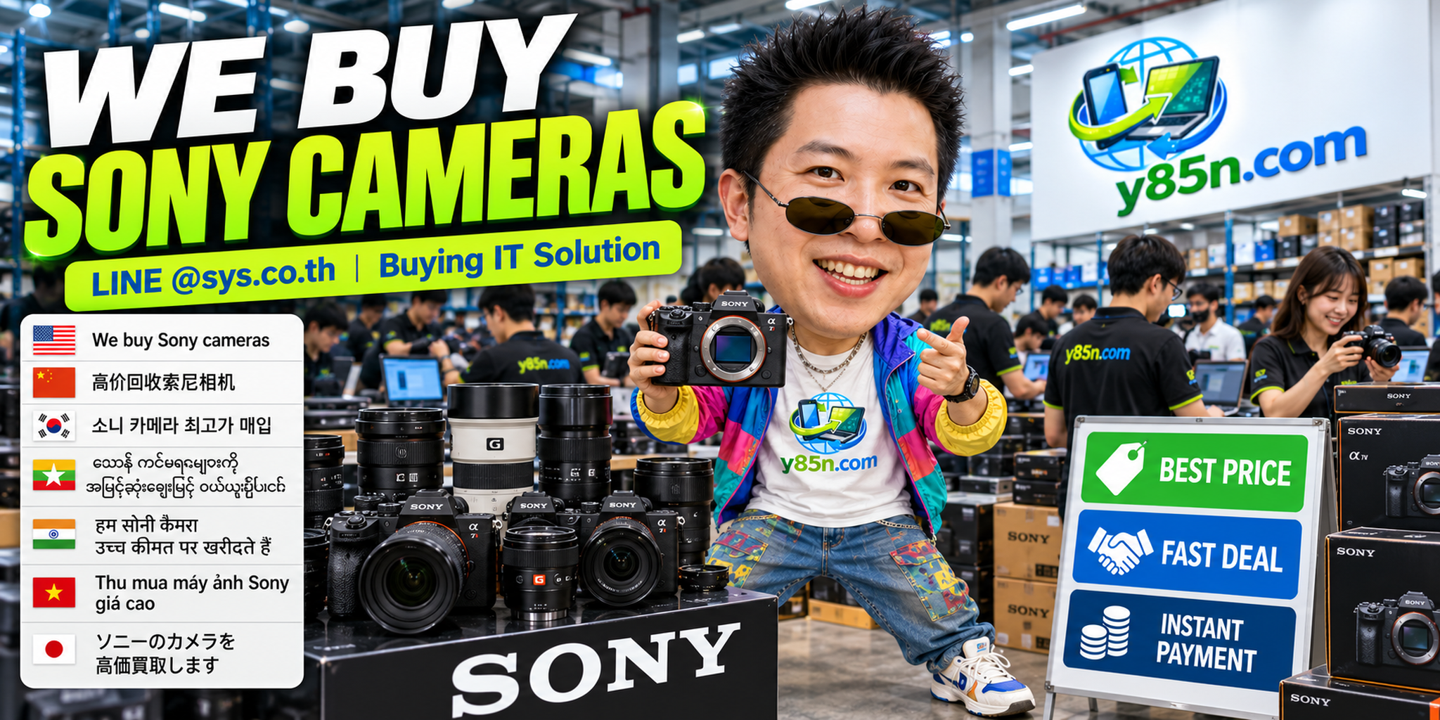 Y85N.com warehouse buying Sony cameras from photographers and international sellers in Thailand