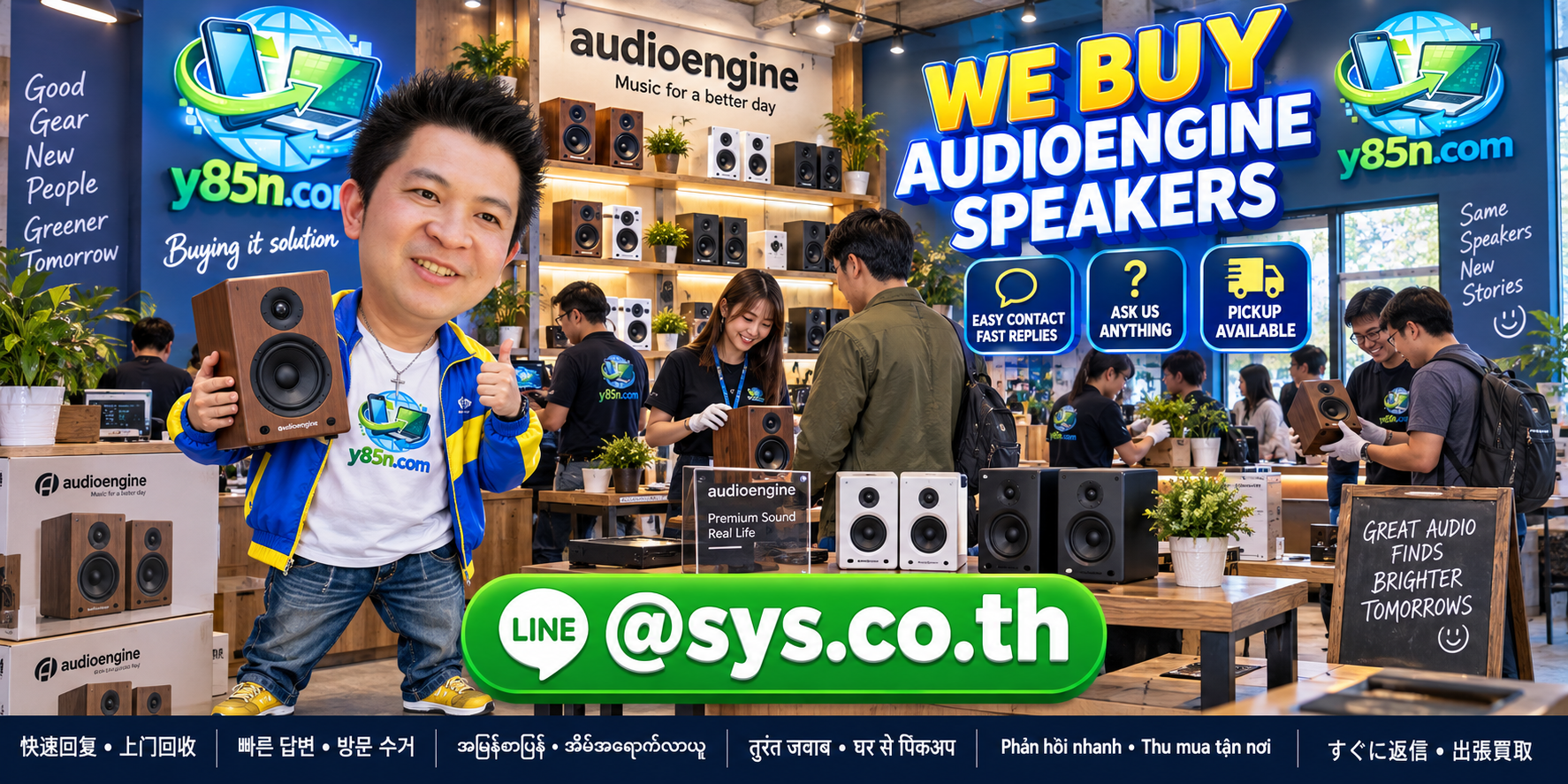 Y85N.com Audioengine speaker buying contact banner with LINE at sys.co.th