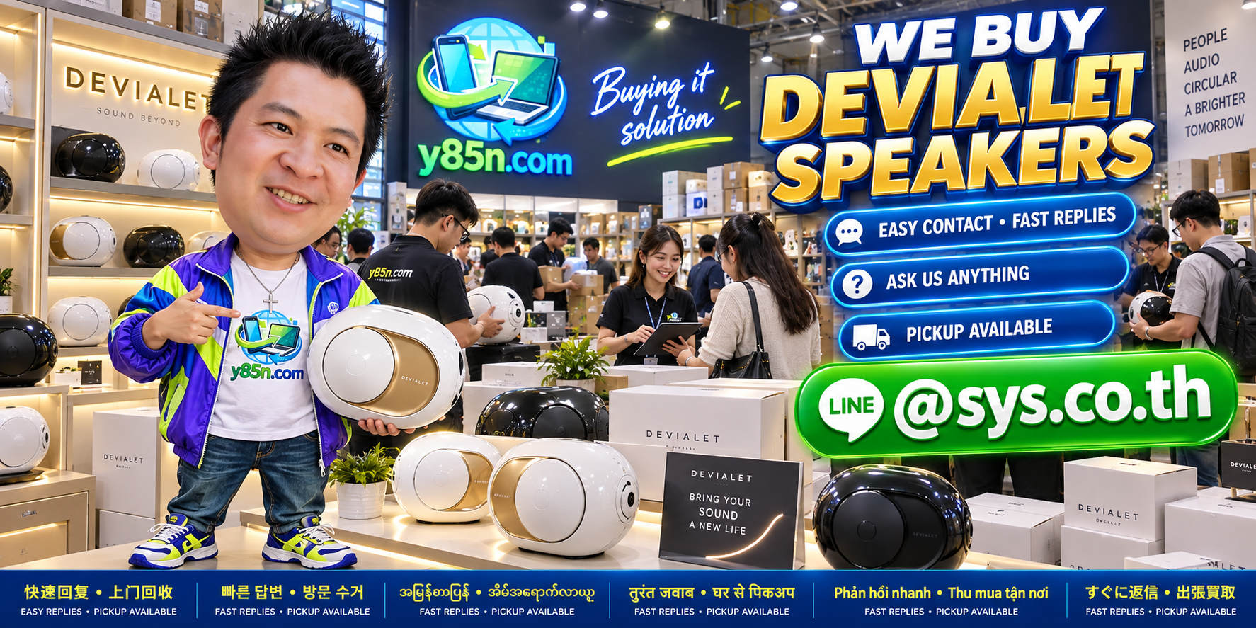 Y85N.com Devialet buying service contact banner with LINE at sys.co.th