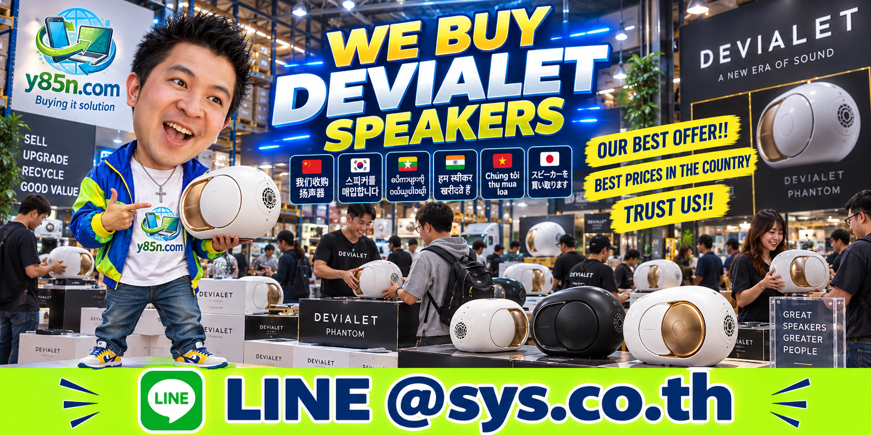 Busy Y85N.com Devialet speaker buying warehouse in Thailand with premium audio service for international sellers