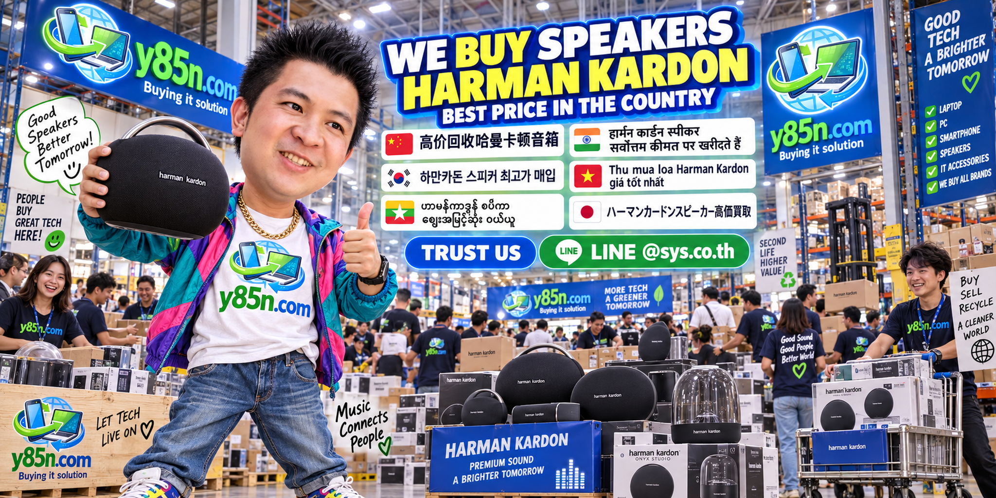 Y85N.com equipment buying warehouse campaign visual for international sellers in Thailand