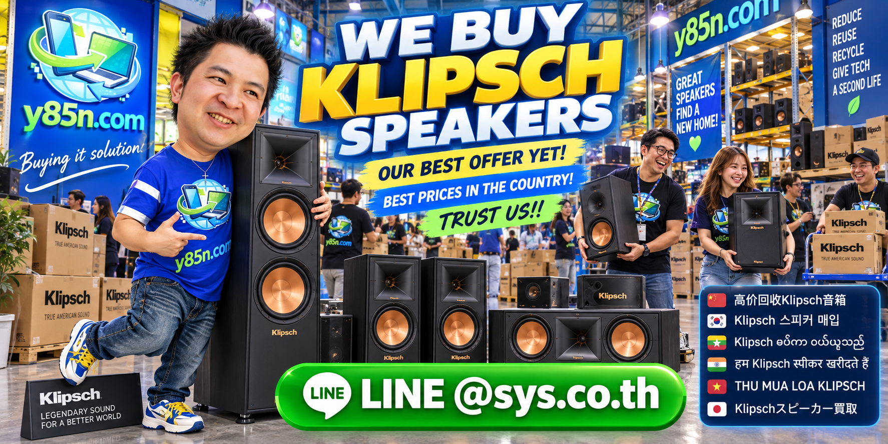 Busy Y85N.com warehouse buying Klipsch speakers in Thailand