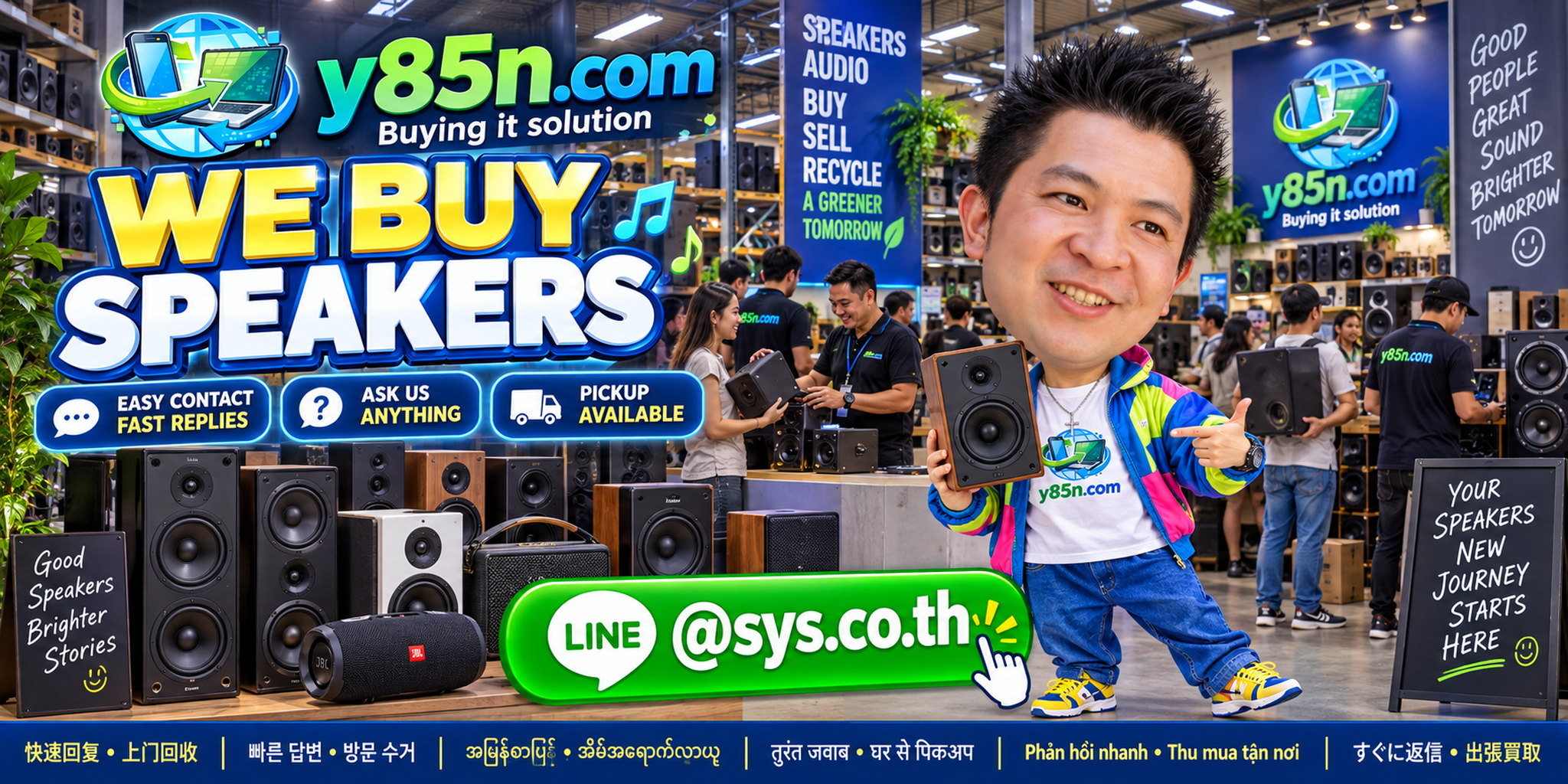 Y85N.com speaker buying service contact banner with LINE at sys.co.th