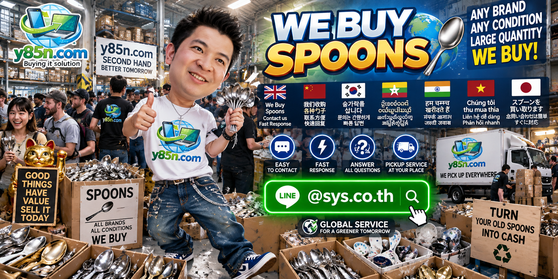 Y85N.com spoon buying contact and LINE banner