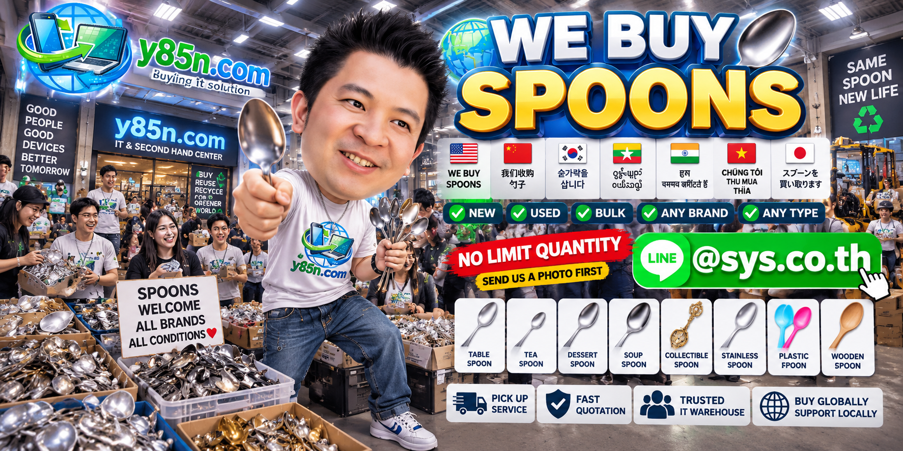 Y85N.com spoon and flatware buying warehouse in Thailand