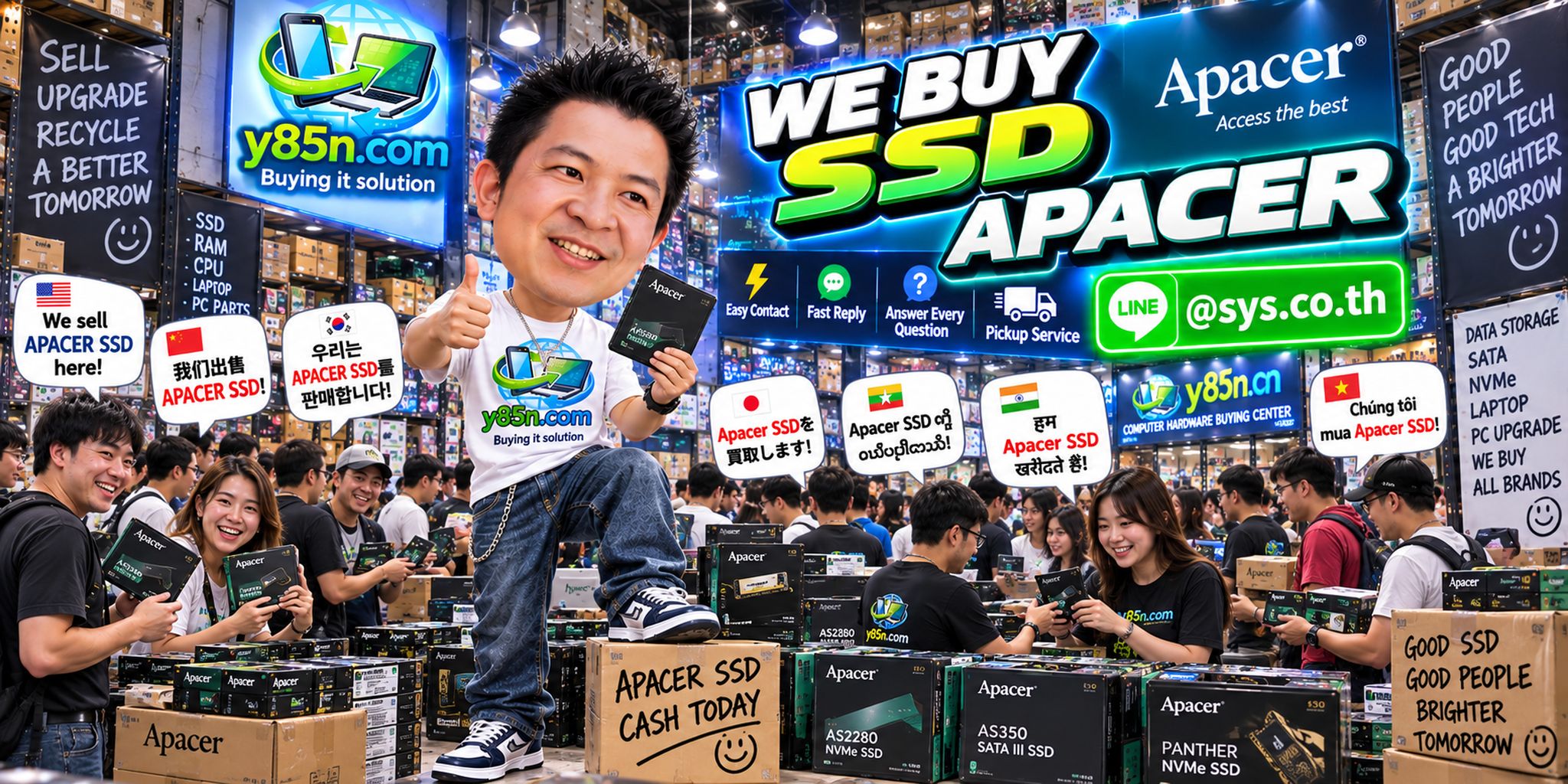 Y85N.com Apacer SSD buying service contact banner with LINE at sys.co.th