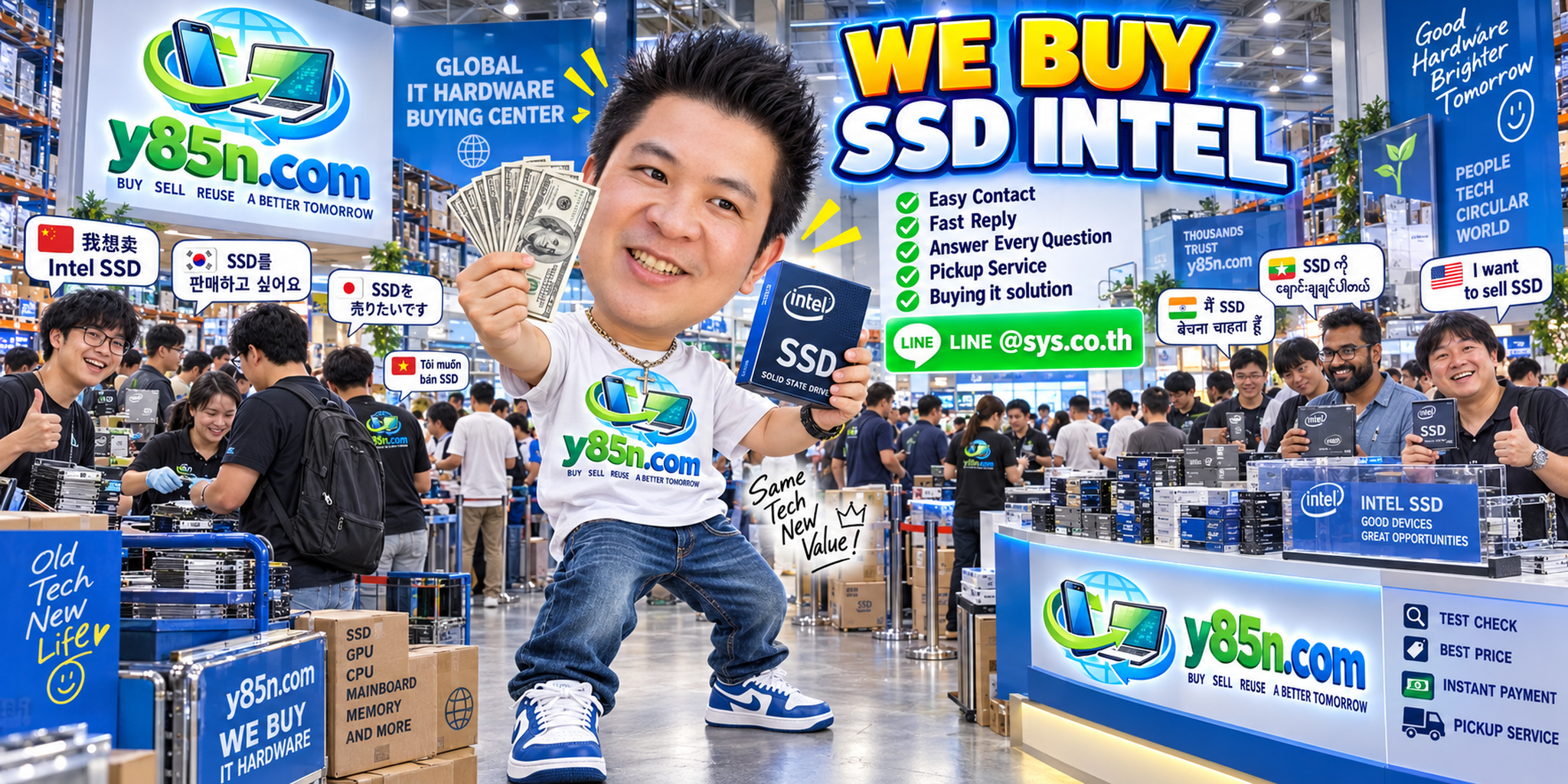 Y85N.com Intel SSD buying contact banner with LINE at sys.co.th