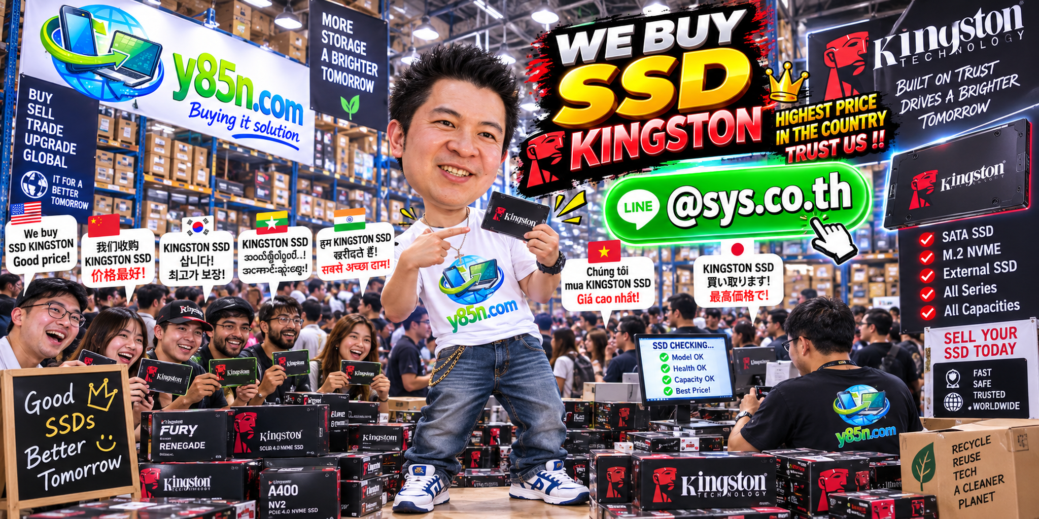 Y85N.com warehouse buying used Kingston SSD inventory with international seller support