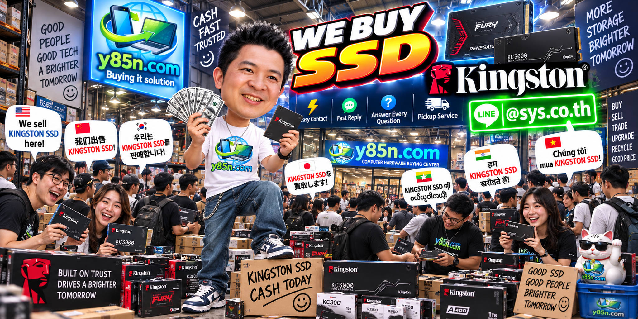 Y85N.com Kingston SSD buying service contact banner with LINE at sys.co.th