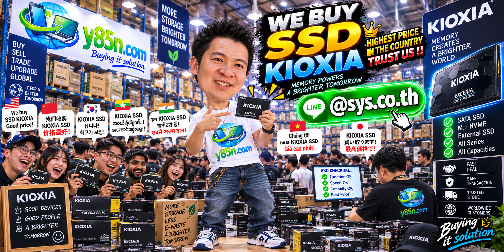 Y85N.com warehouse buying used KIOXIA SSDs with international seller support