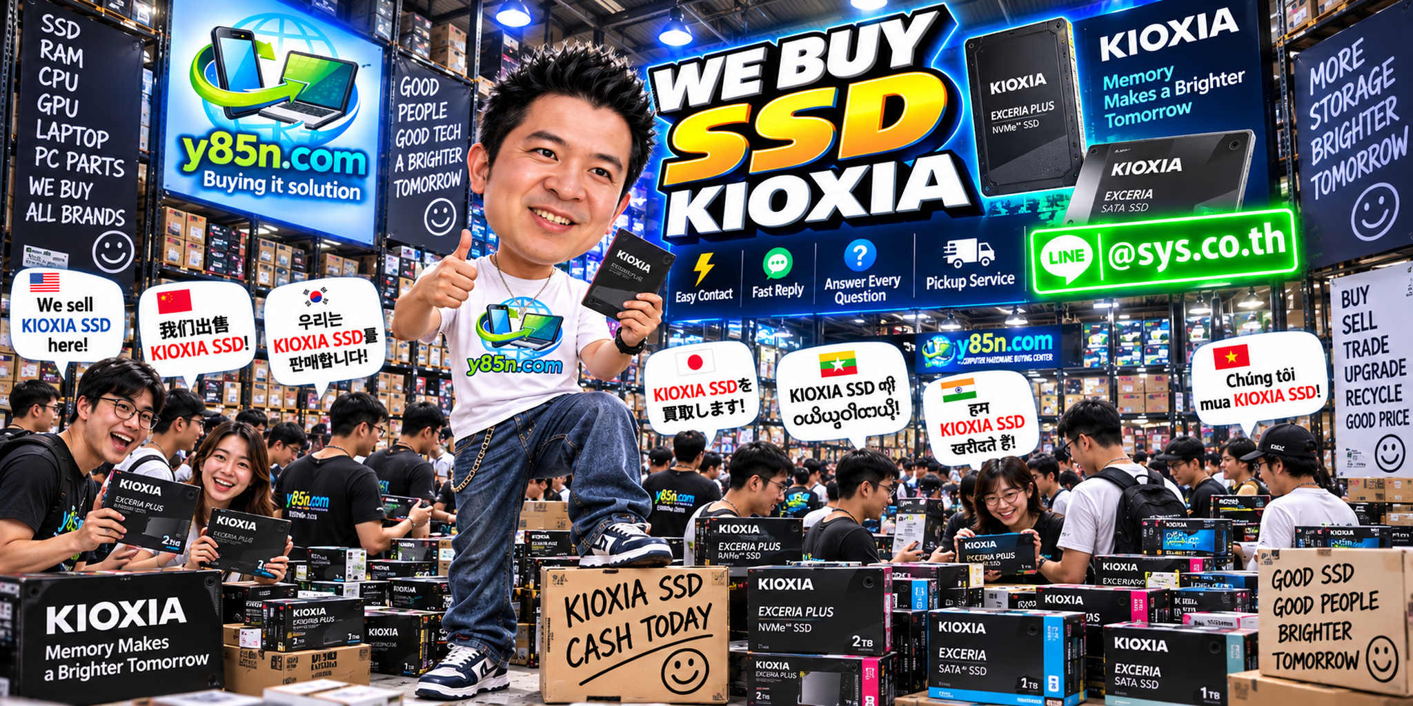 Y85N.com KIOXIA SSD buying contact banner with LINE at sys.co.th