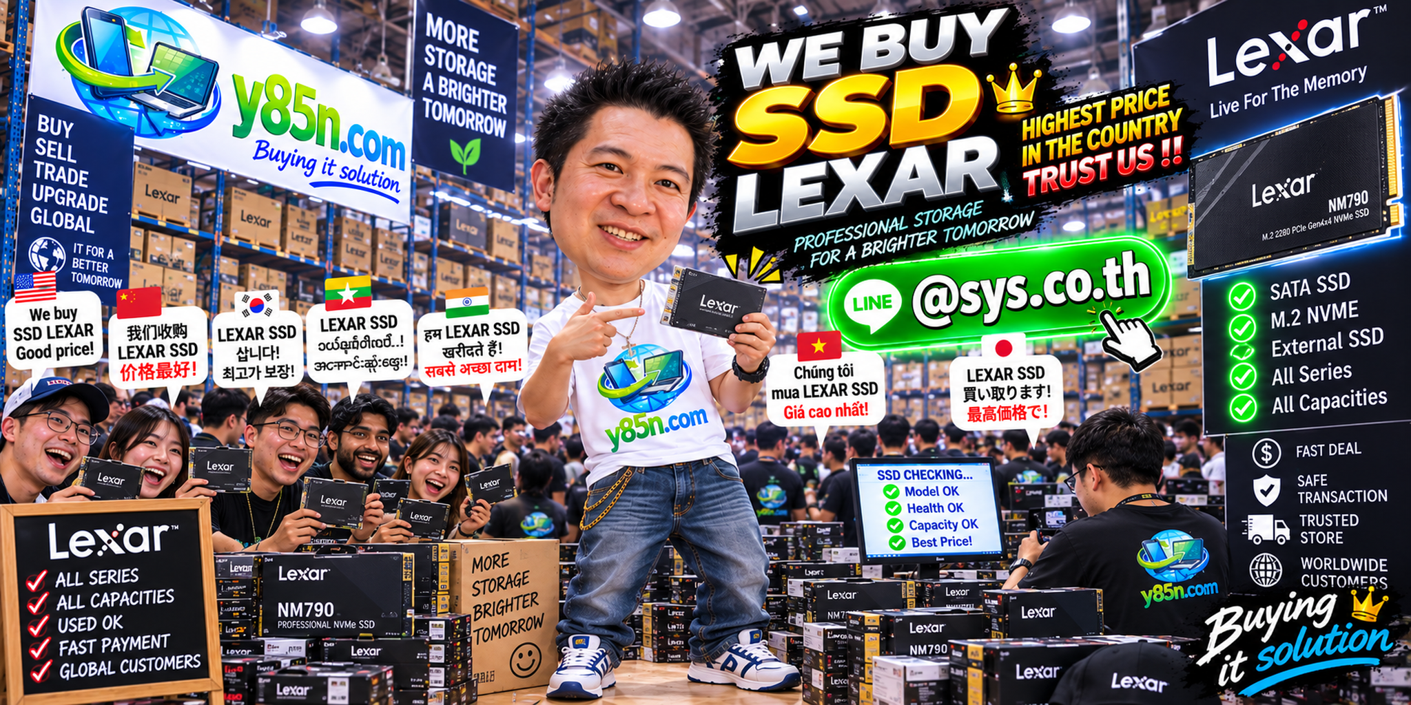 Y85N.com warehouse buying used Lexar SSDs with international seller support