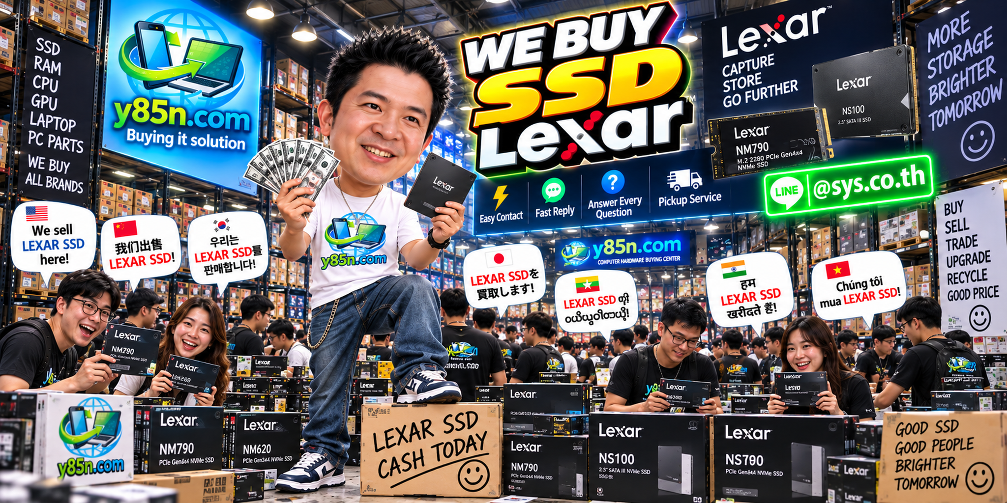 Y85N.com Lexar SSD buying contact banner with LINE at sys.co.th