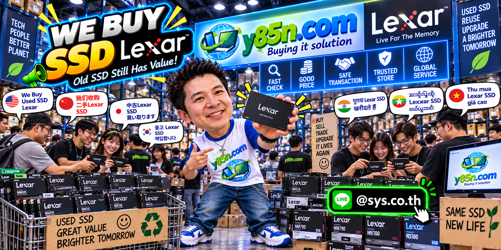 Busy Y85N.com warehouse buying Lexar SSDs from customers in Thailand